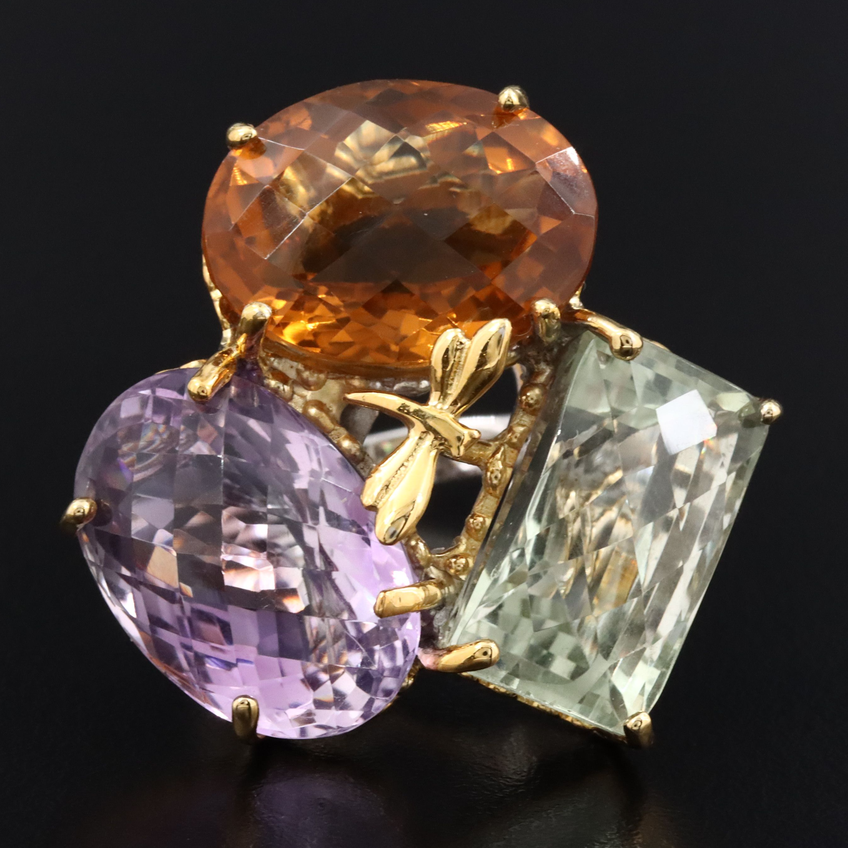 Sterling Gemstone Cluster Ring with Dragonfly Detail