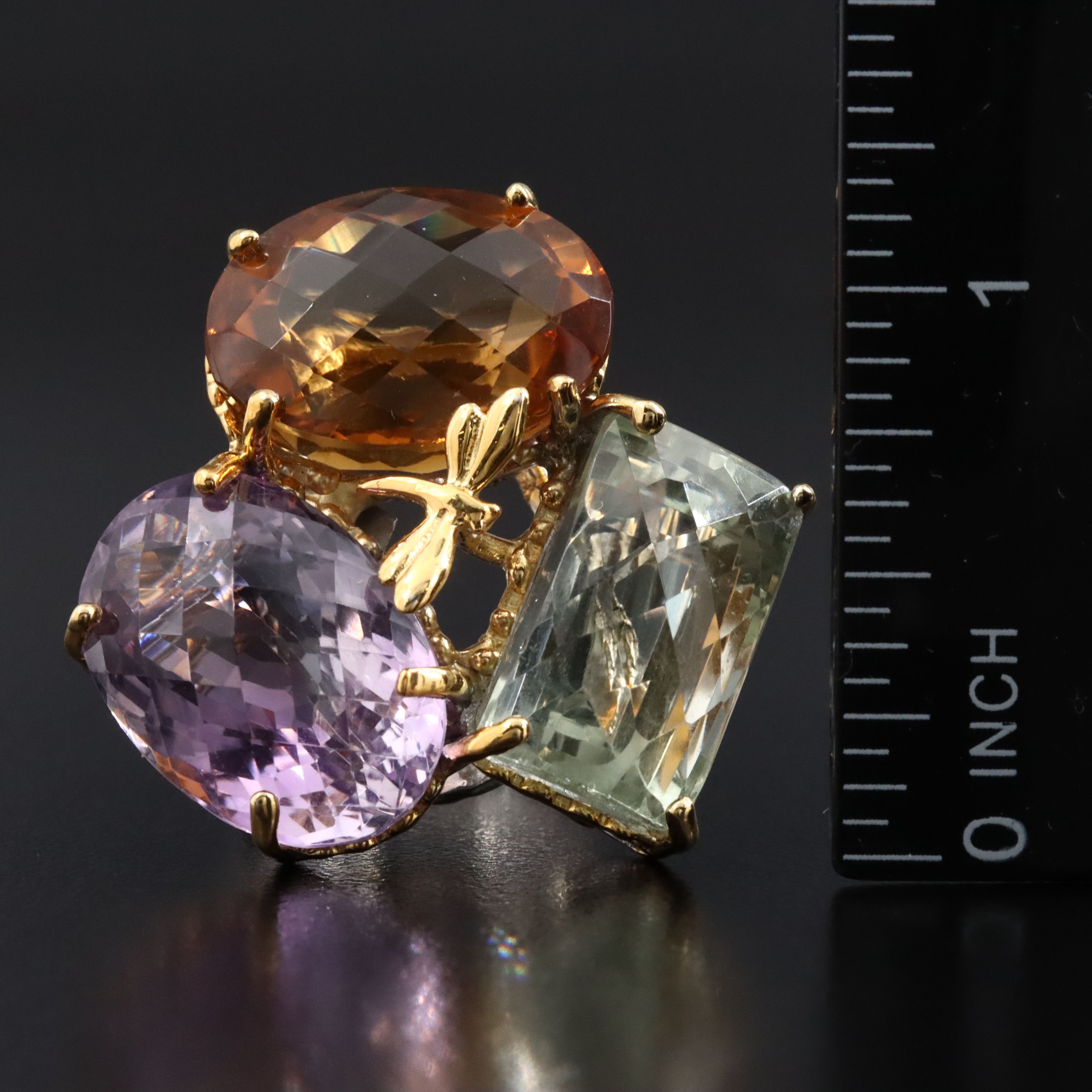 Sterling Gemstone Cluster Ring with Dragonfly Detail