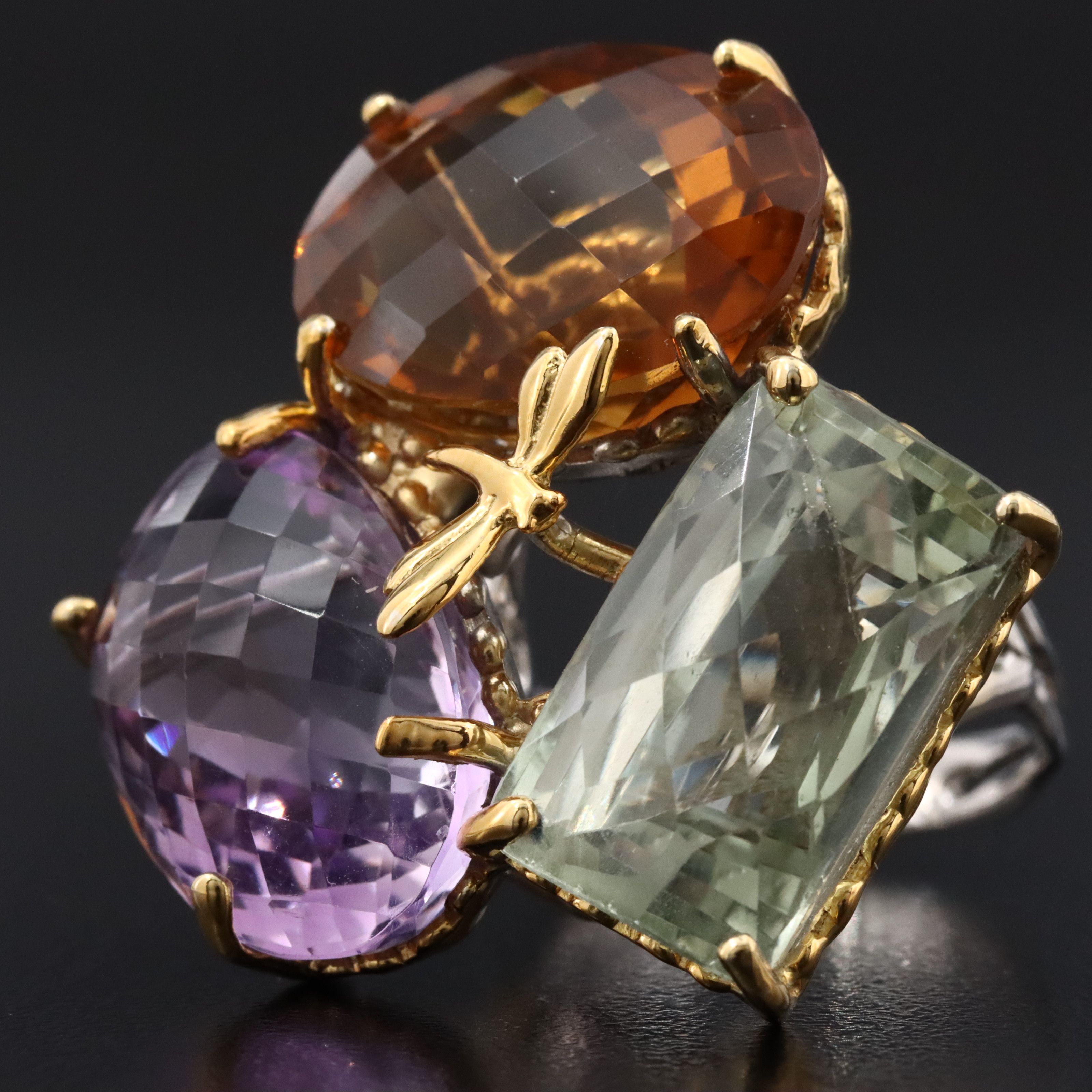 Sterling Gemstone Cluster Ring with Dragonfly Detail