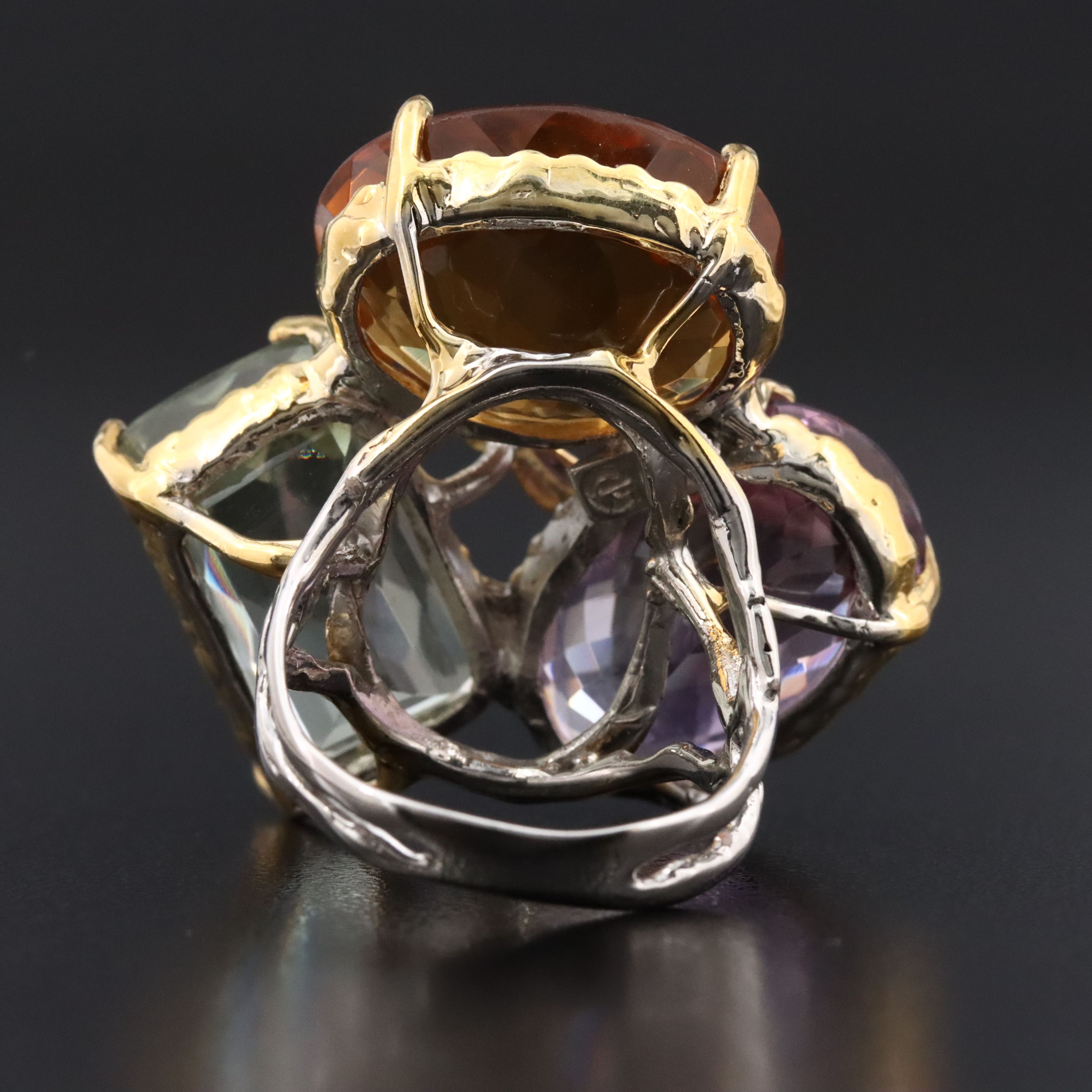 Sterling Gemstone Cluster Ring with Dragonfly Detail