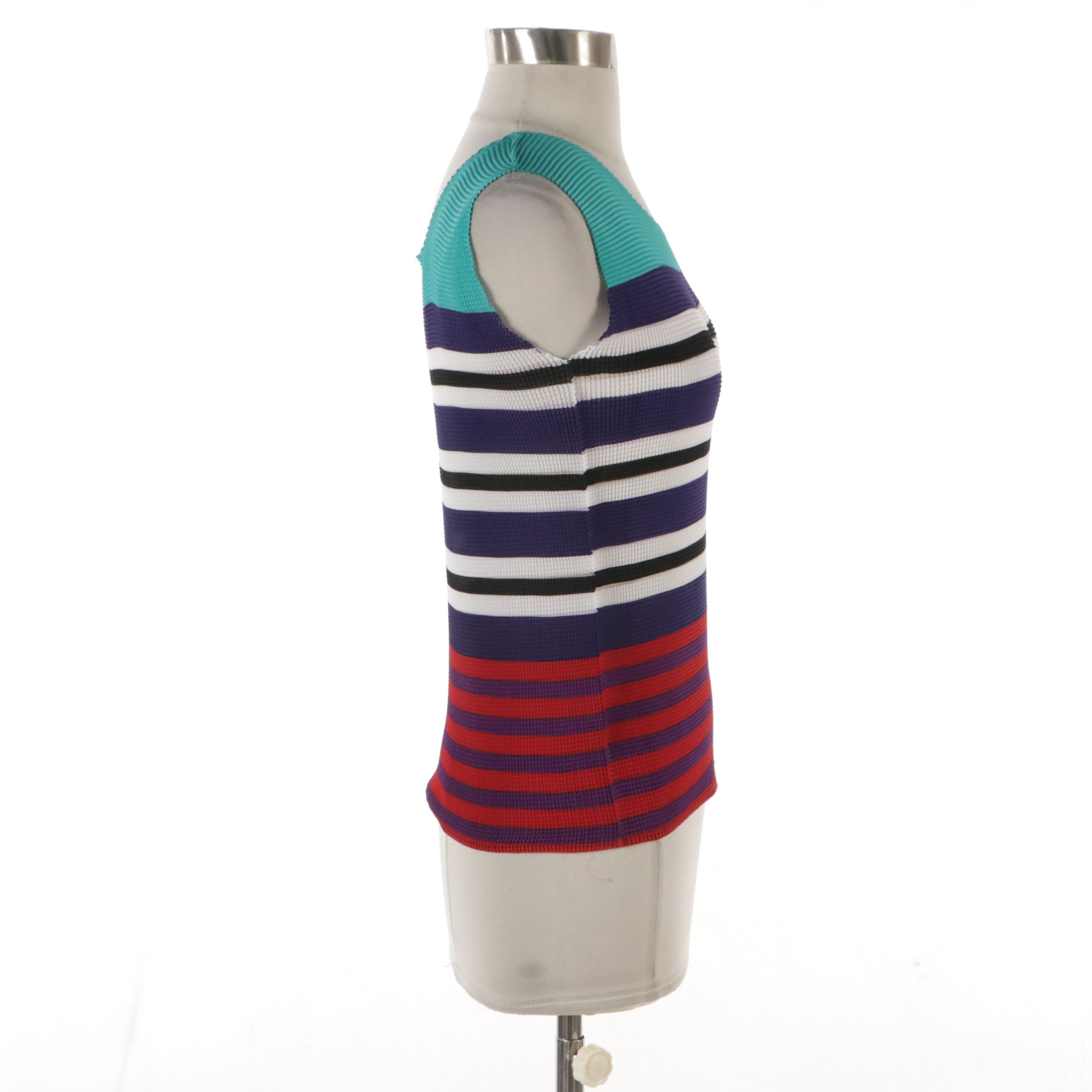 Issey Miyake Multicolor Stripe Stretchy Sleeveless Top