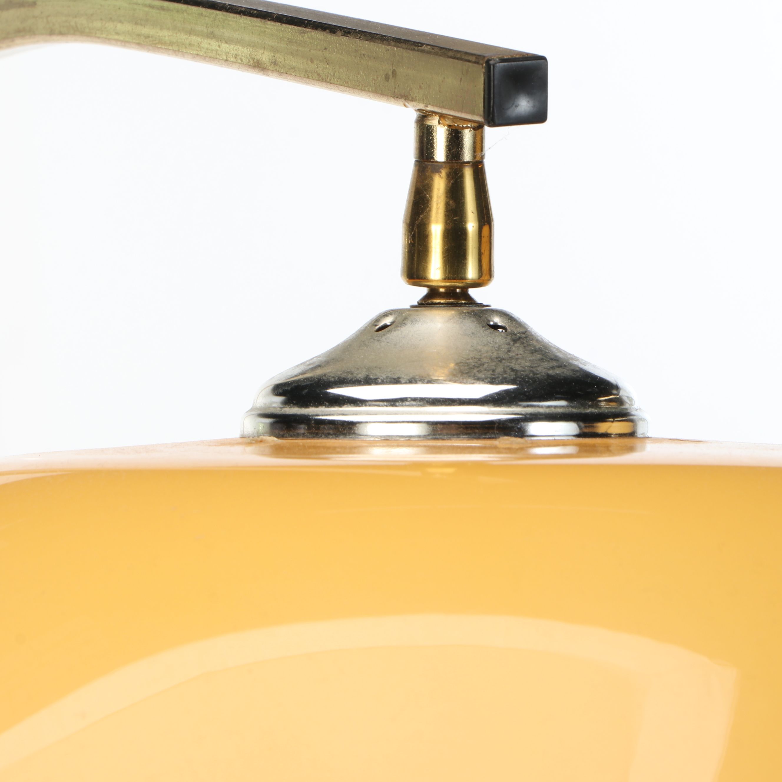 Mid Century Modern Brass Arc Floor Lamps with Horseshoe Feet and Acrylic Shades