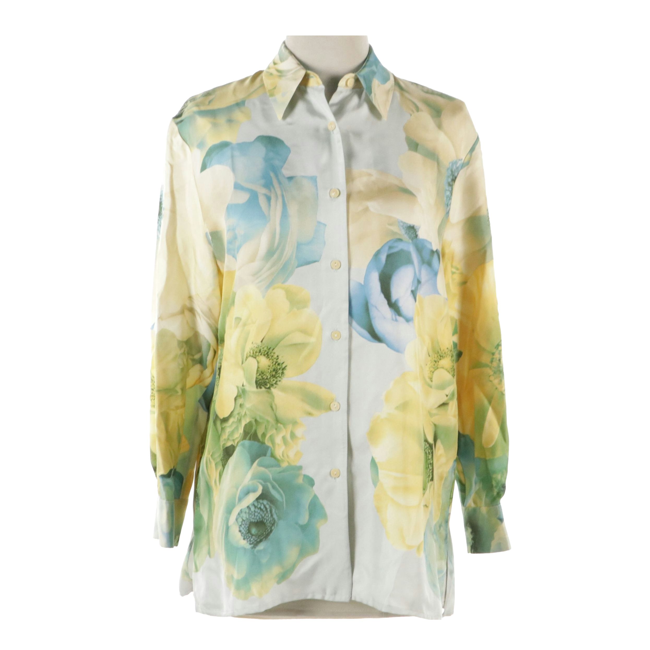 Salvatore Ferragamo Floral Print Silk Twill Button-Up Shirt