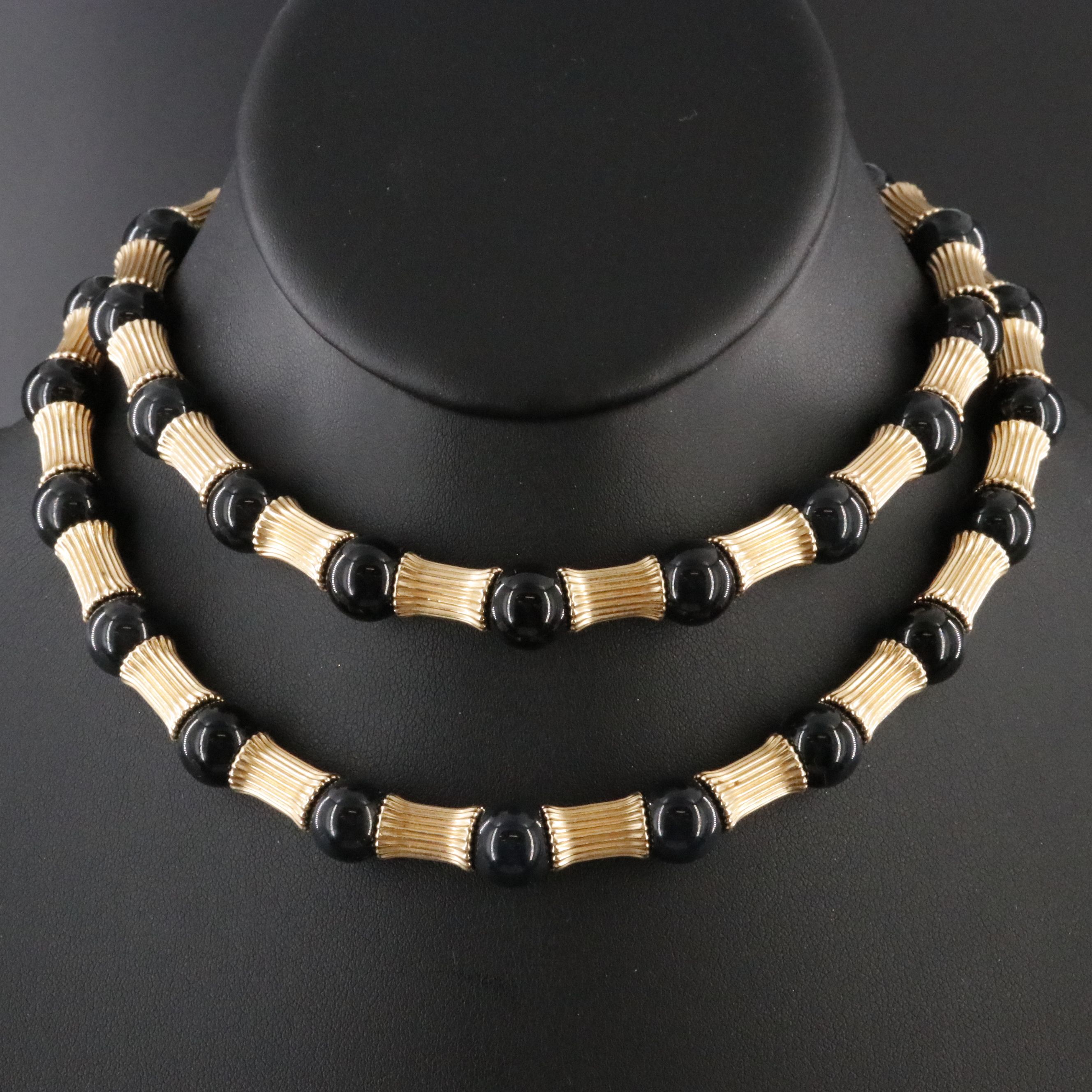 Black Onyx Necklace with 14K Fluted Beads