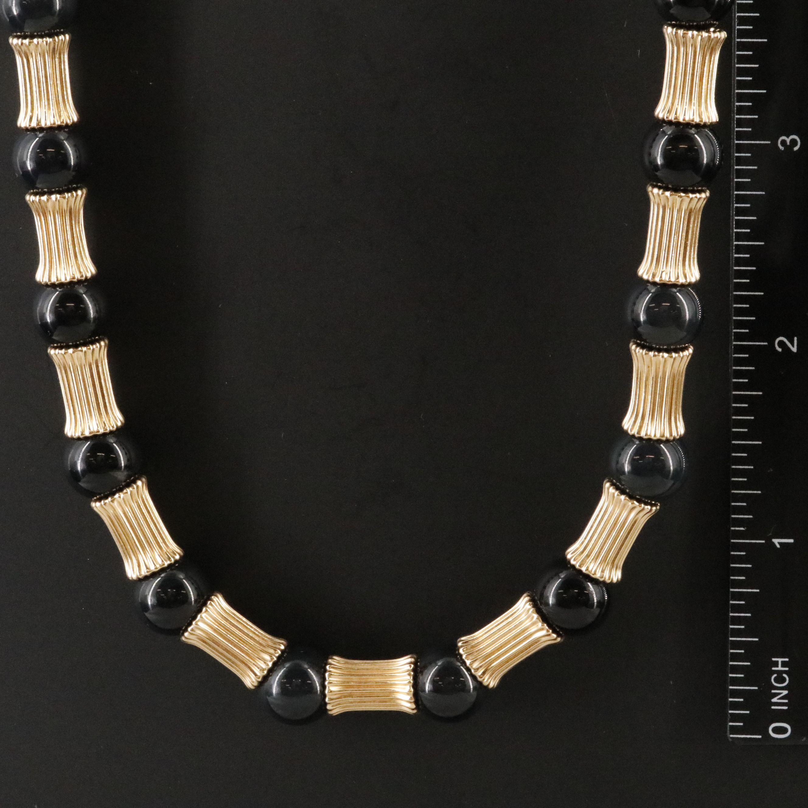Black Onyx Necklace with 14K Fluted Beads