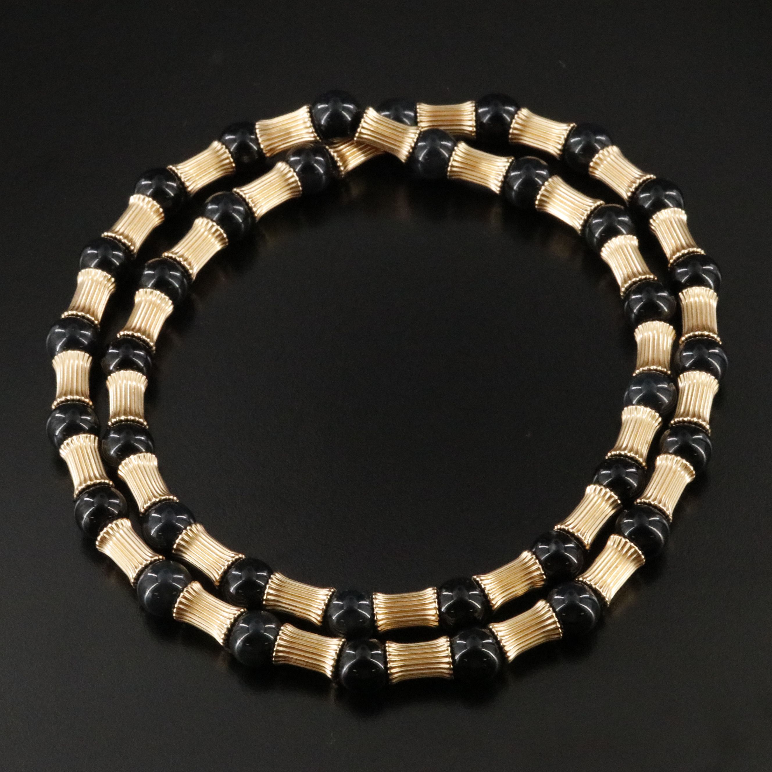 Black Onyx Necklace with 14K Fluted Beads