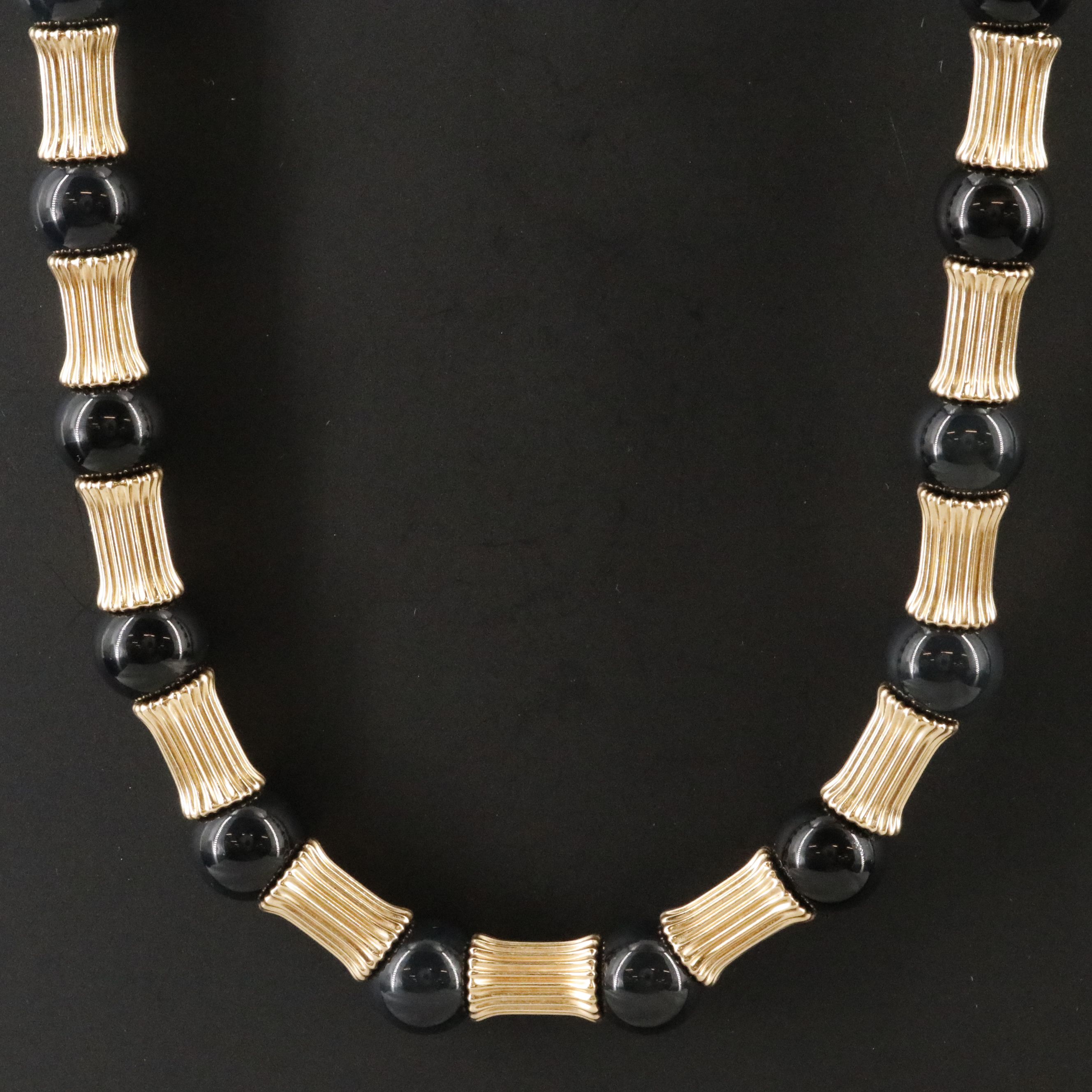 Black Onyx Necklace with 14K Fluted Beads