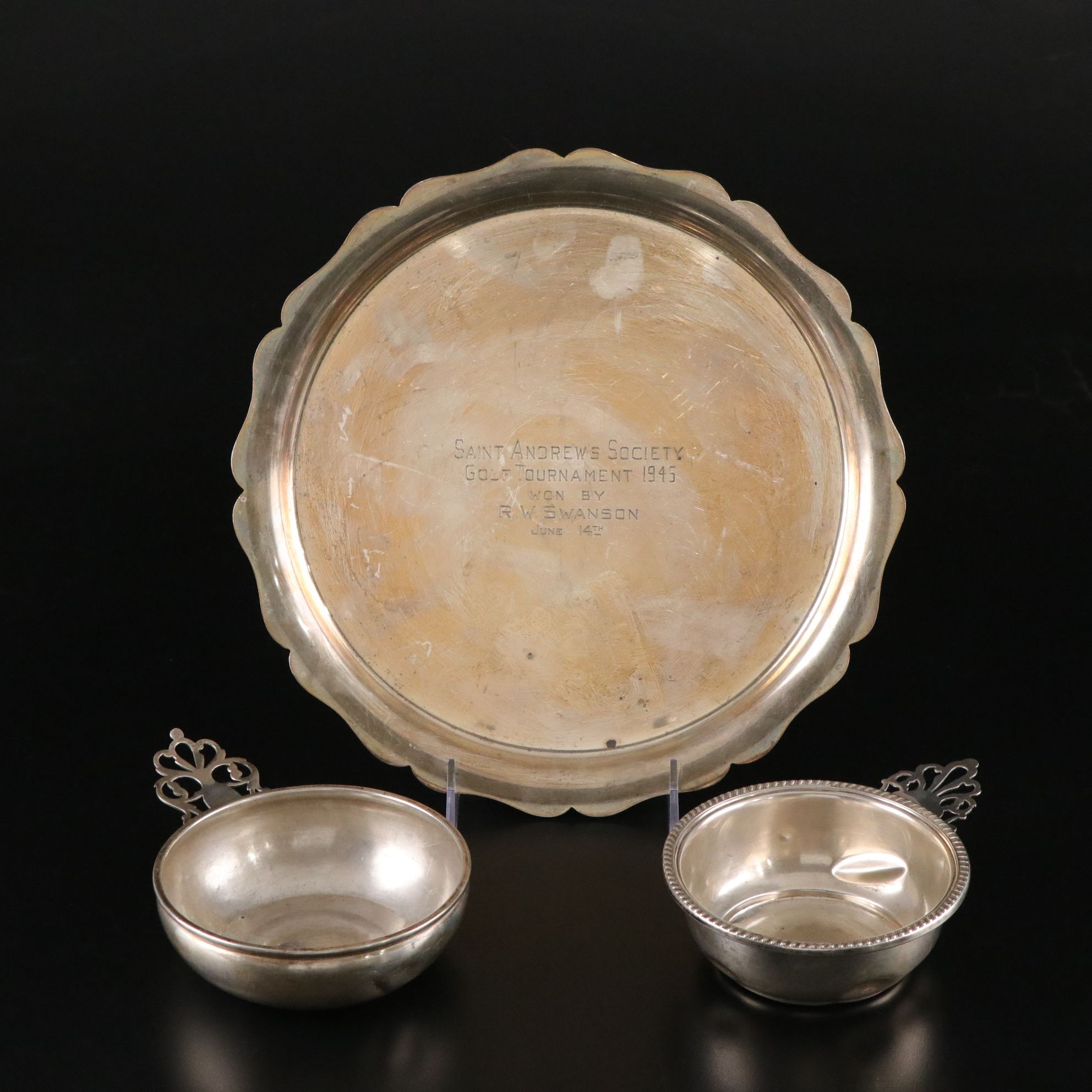 Frank M. Whiting Sterling Silver Porringer Bowl and Golf Tournament Plate