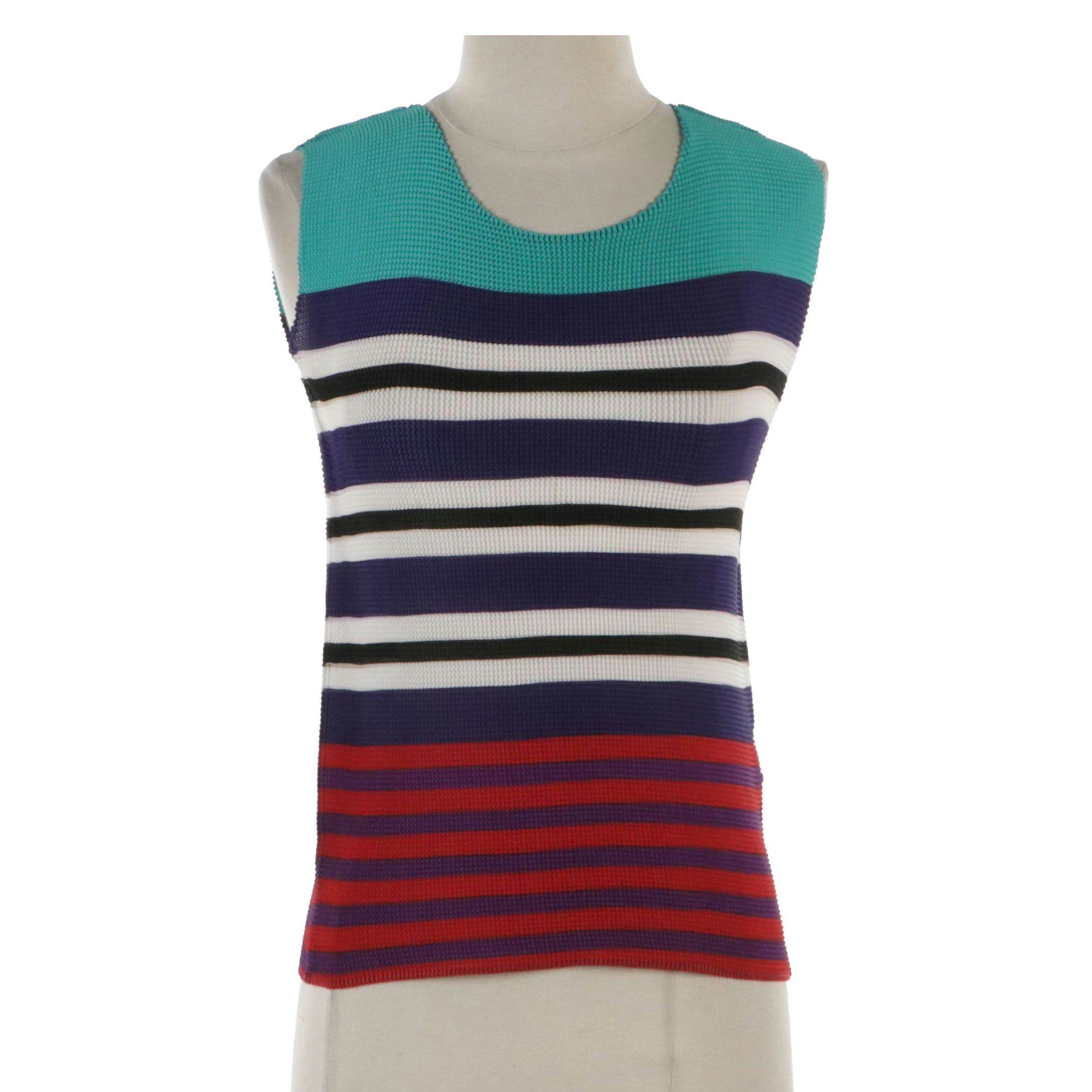 Issey Miyake Multicolor Stripe Stretchy Sleeveless Top