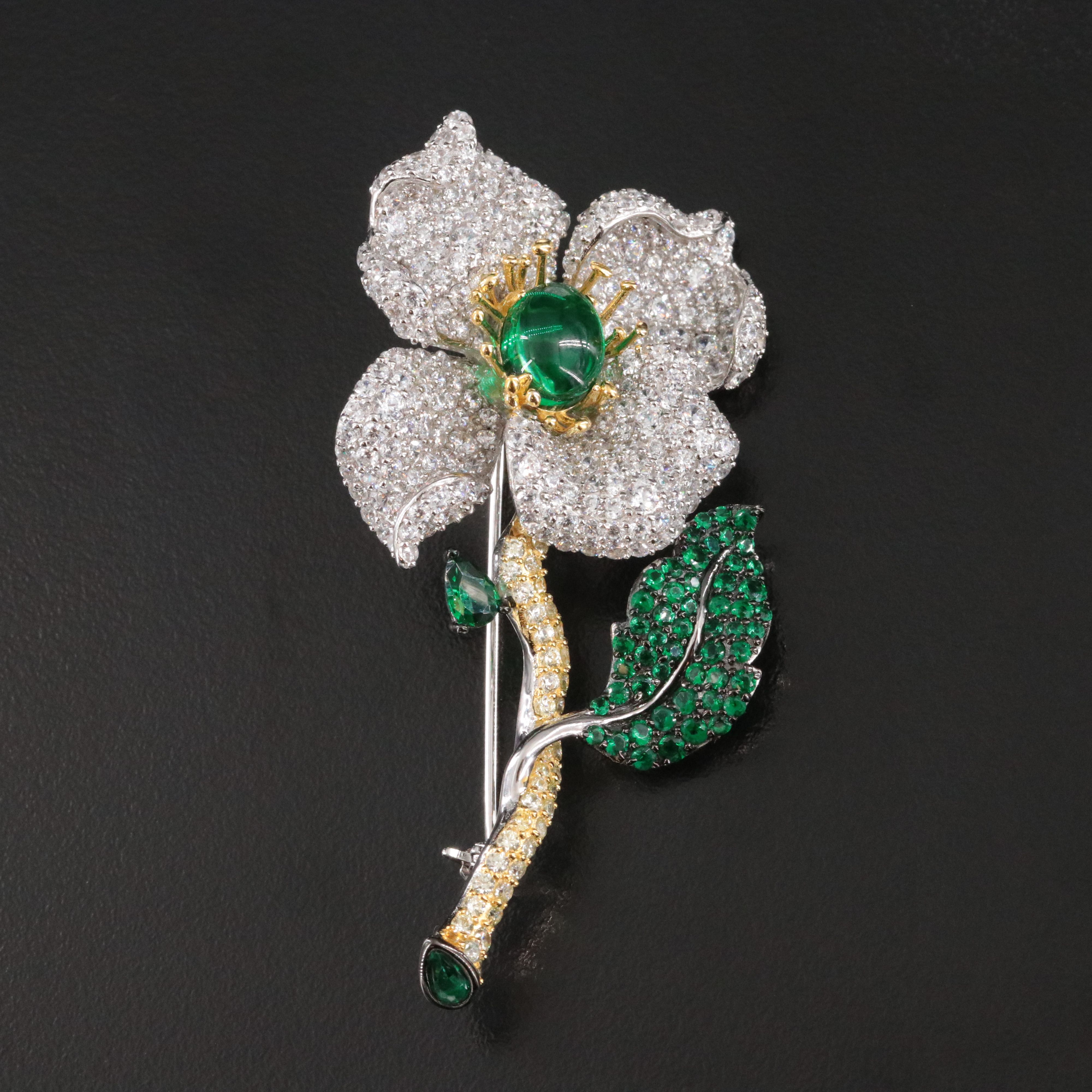 Sterling Glass and CZ Flower Converter Brooch
