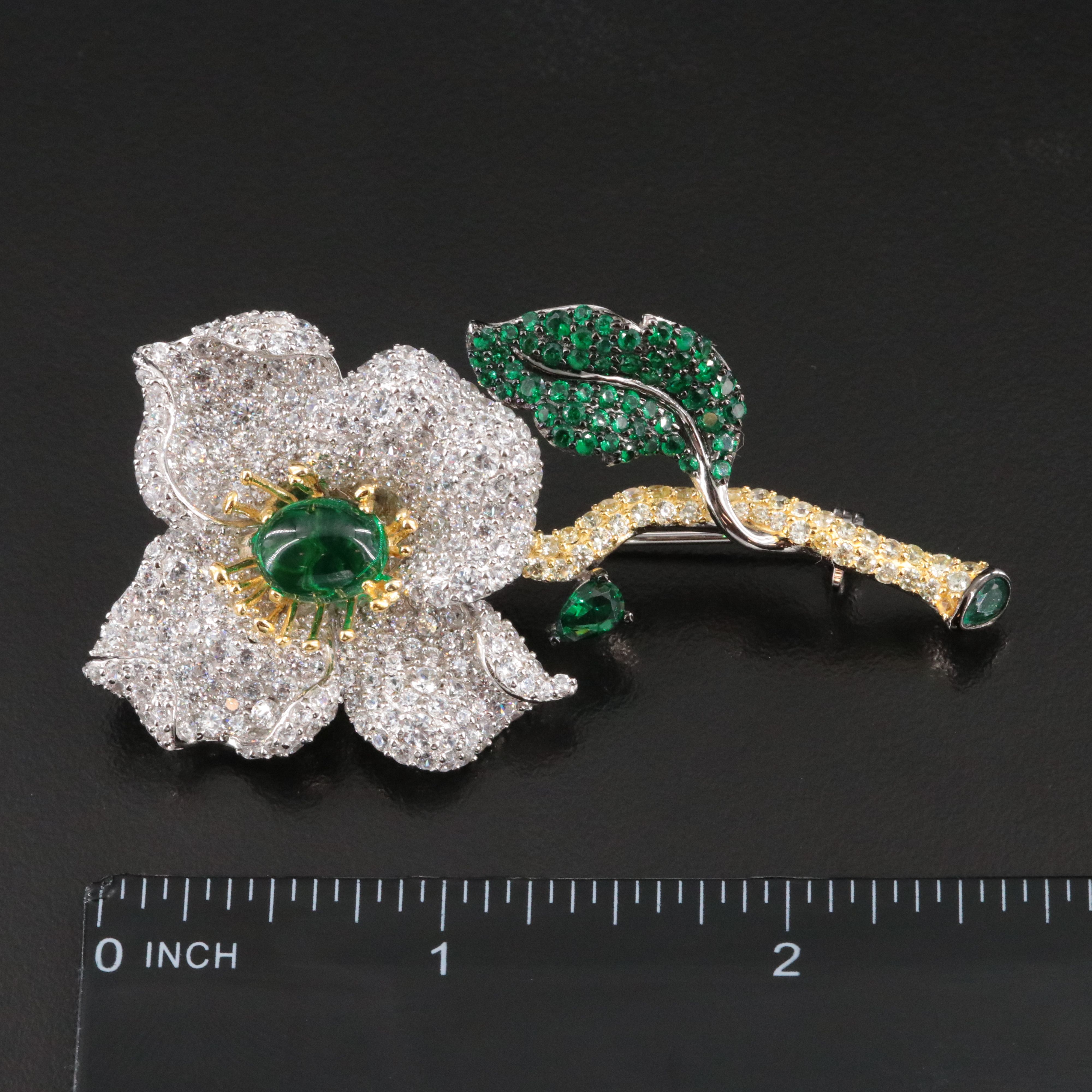 Sterling Glass and CZ Flower Converter Brooch