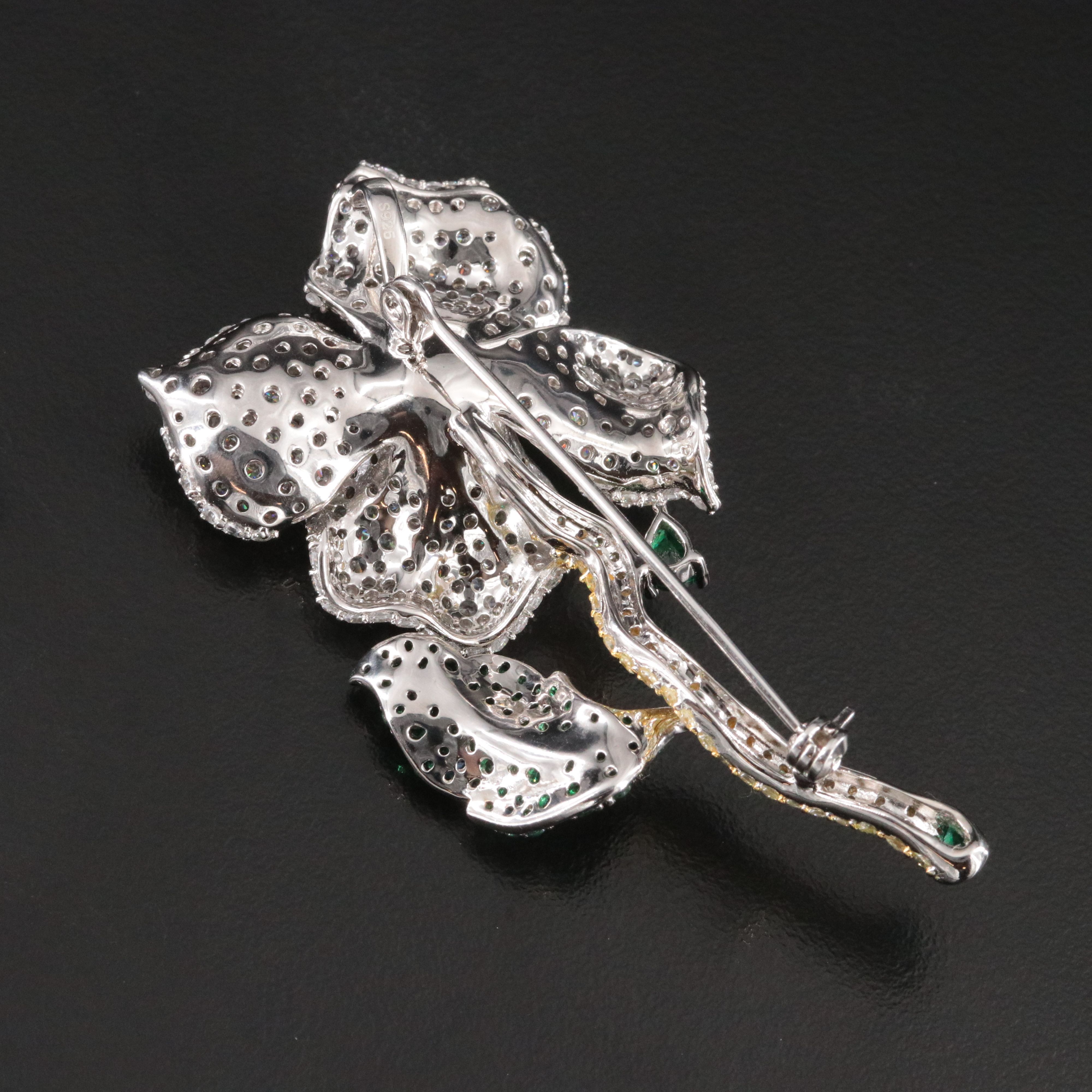 Sterling Glass and CZ Flower Converter Brooch