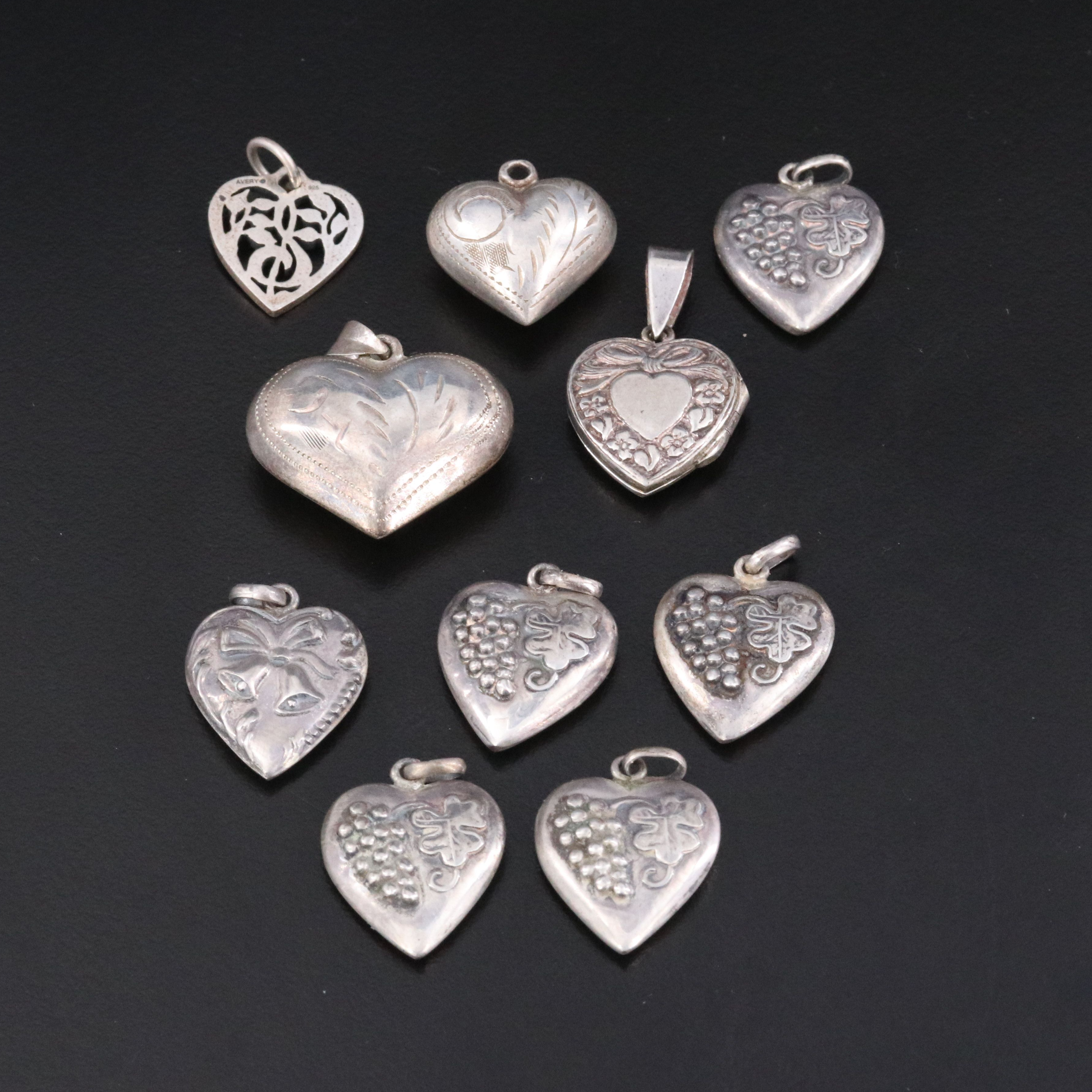 Vintage Sterling Heart Charm Pendants Including James Avery and Grapevine