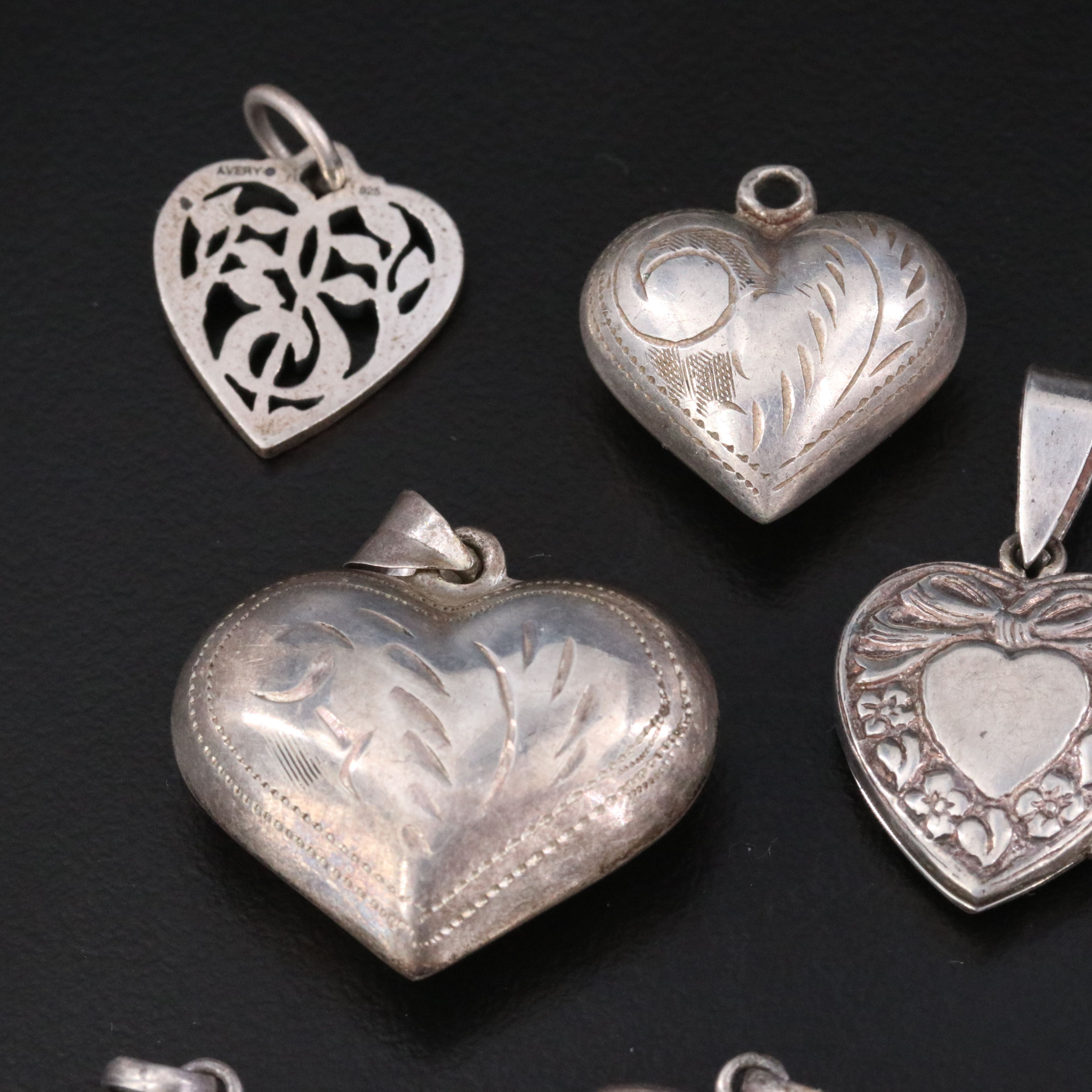 Vintage Sterling Heart Charm Pendants Including James Avery and Grapevine