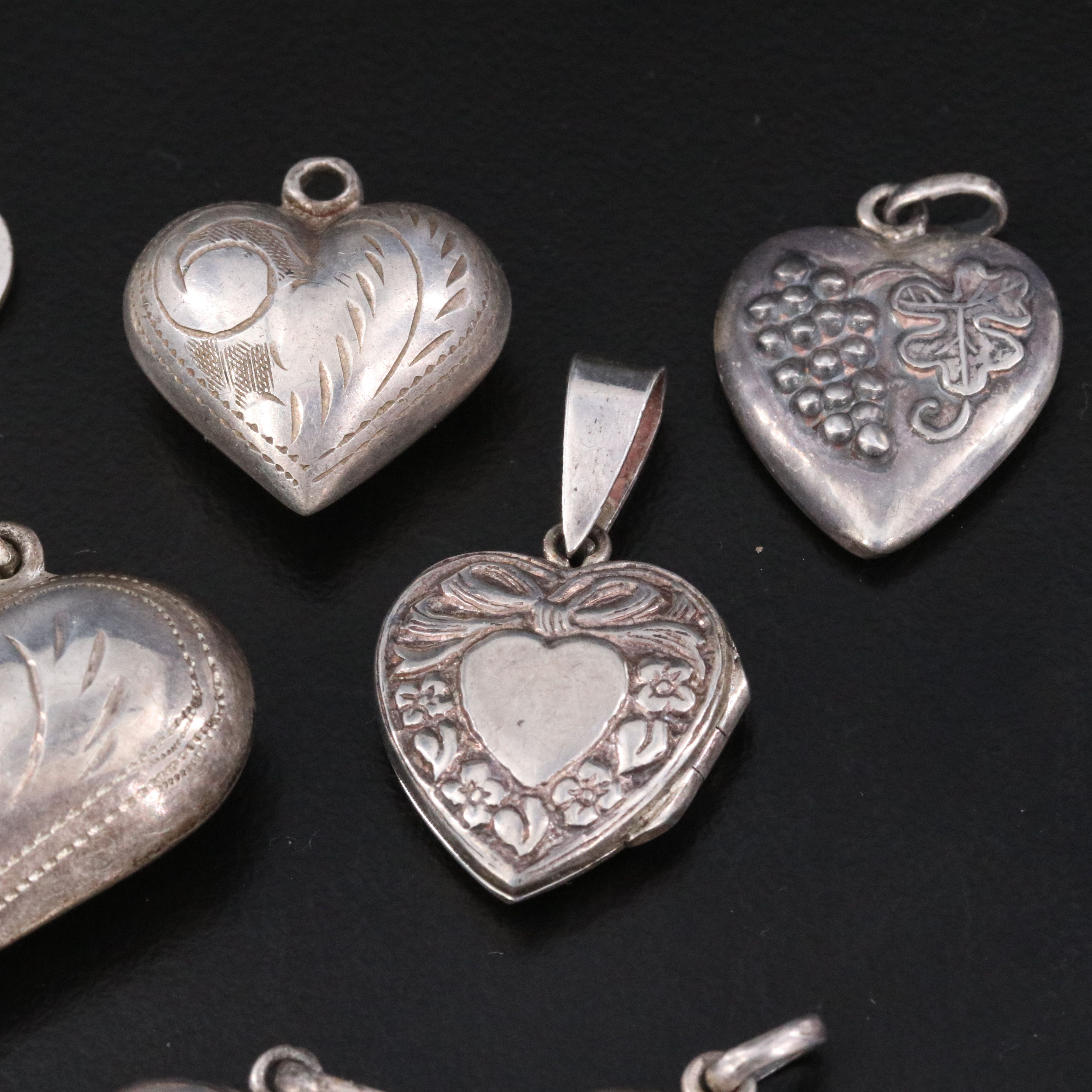 Vintage Sterling Heart Charm Pendants Including James Avery and Grapevine