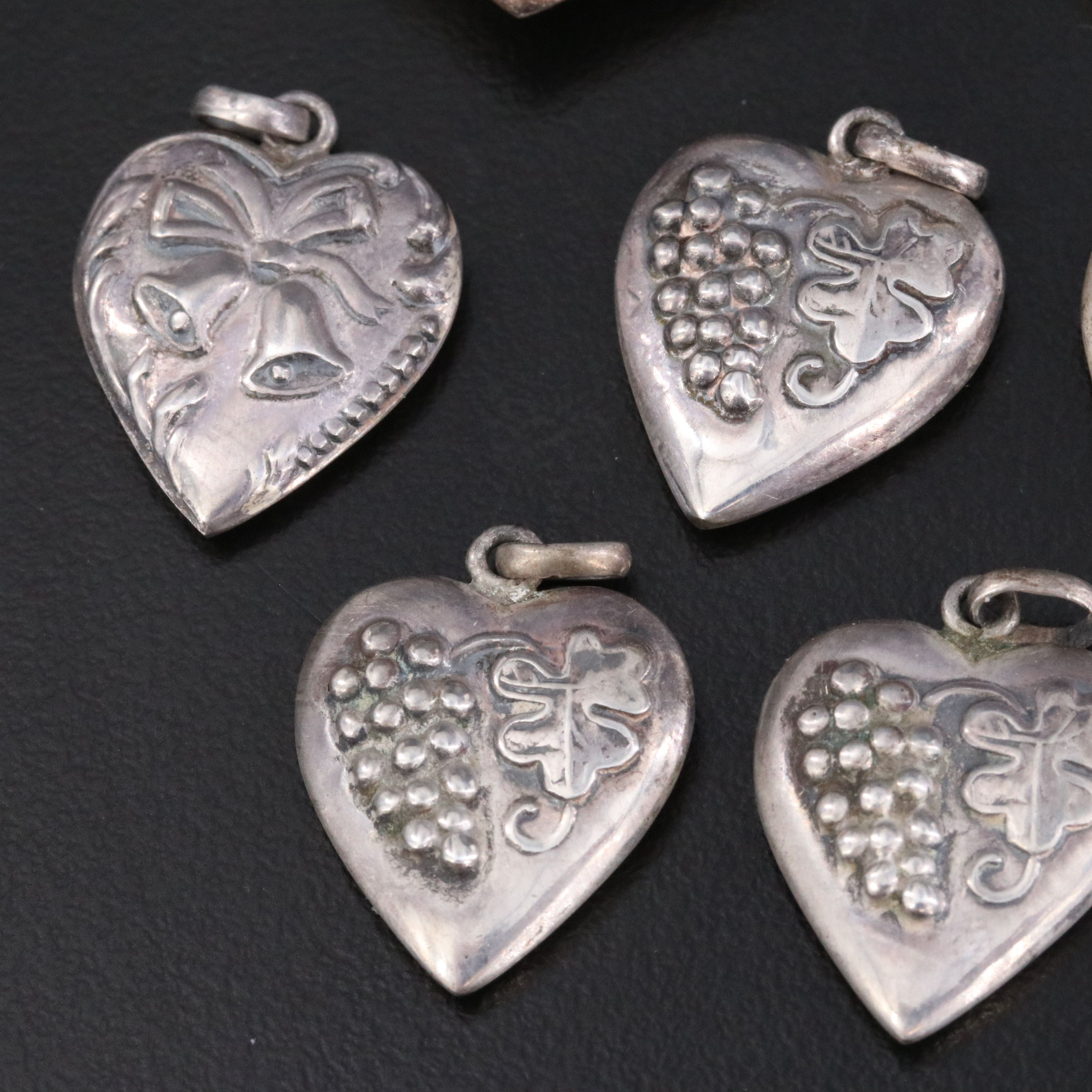 Vintage Sterling Heart Charm Pendants Including James Avery and Grapevine
