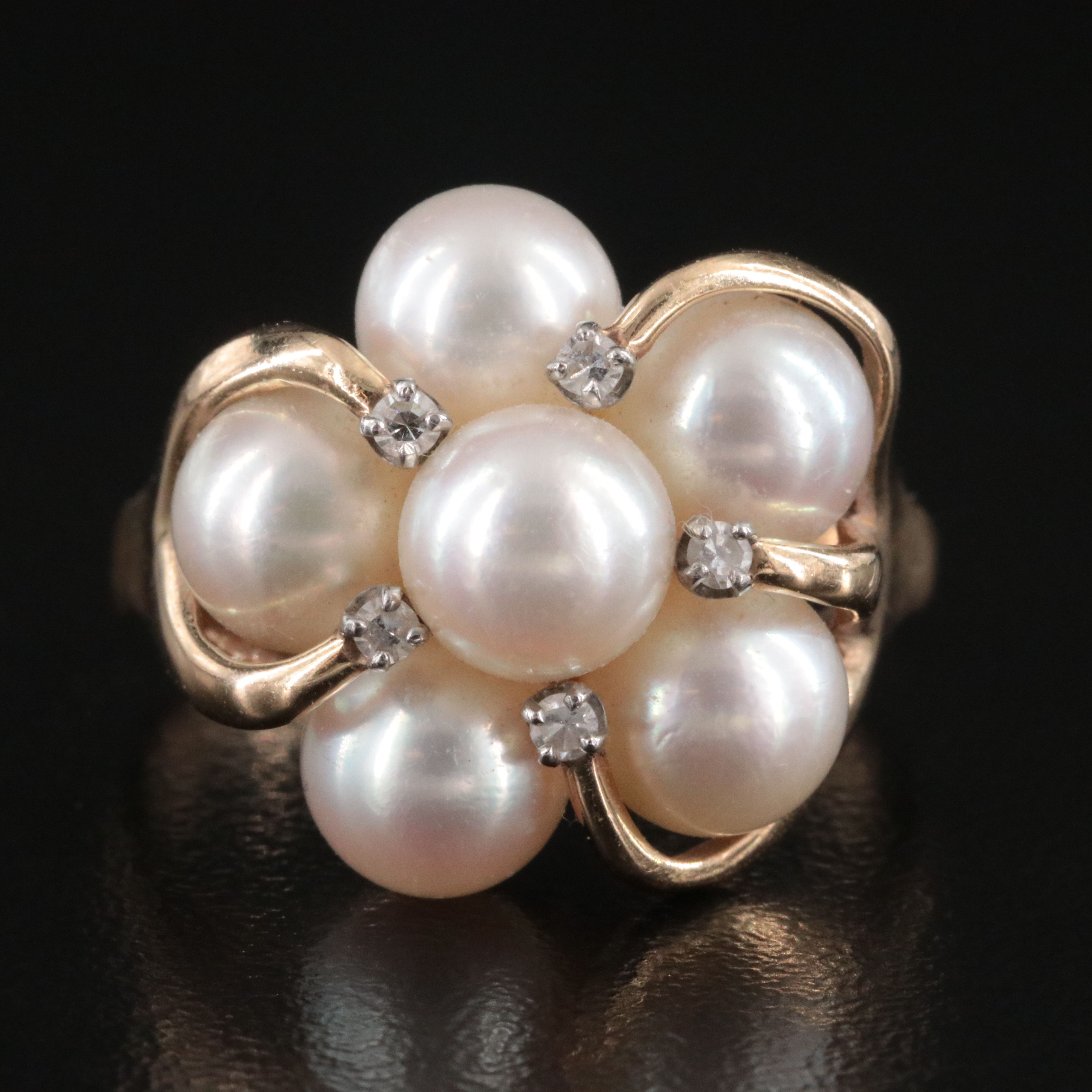 14K Pearl and Diamond Pearl Ring