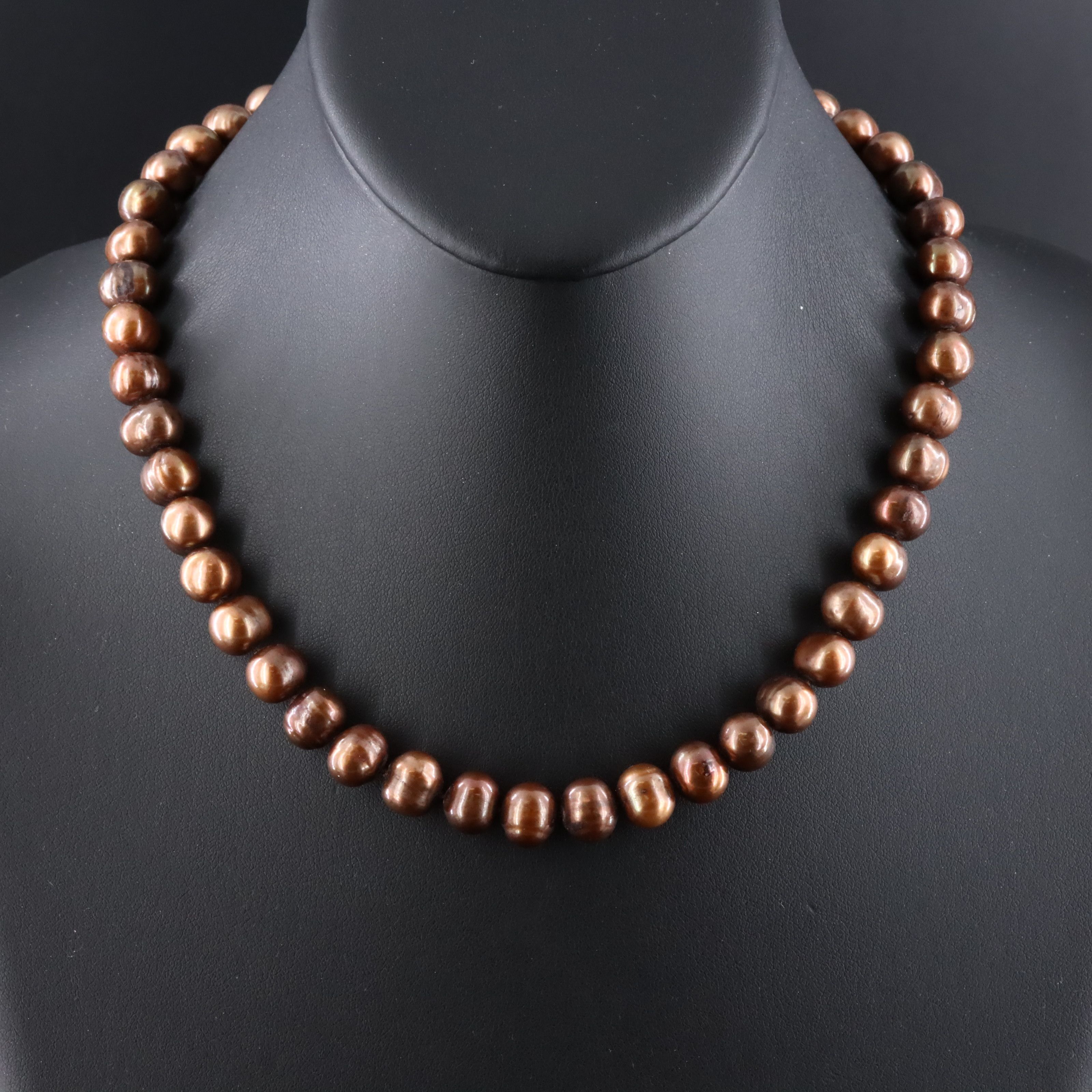 8.00 x 10.00 MM Brown Pearl Necklace with 14K Clasp