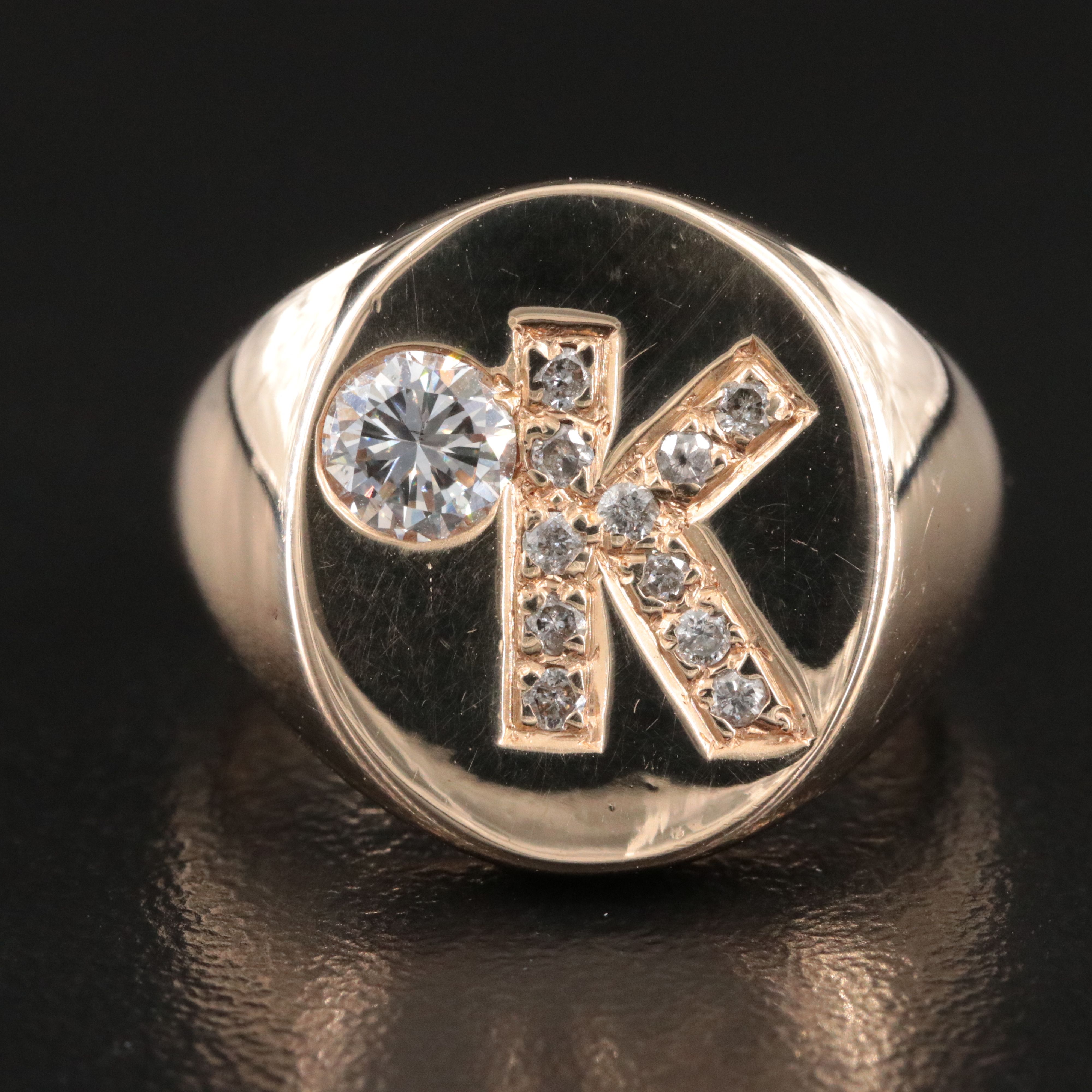 14K 0.50 CTW Diamond Initial Signet Ring