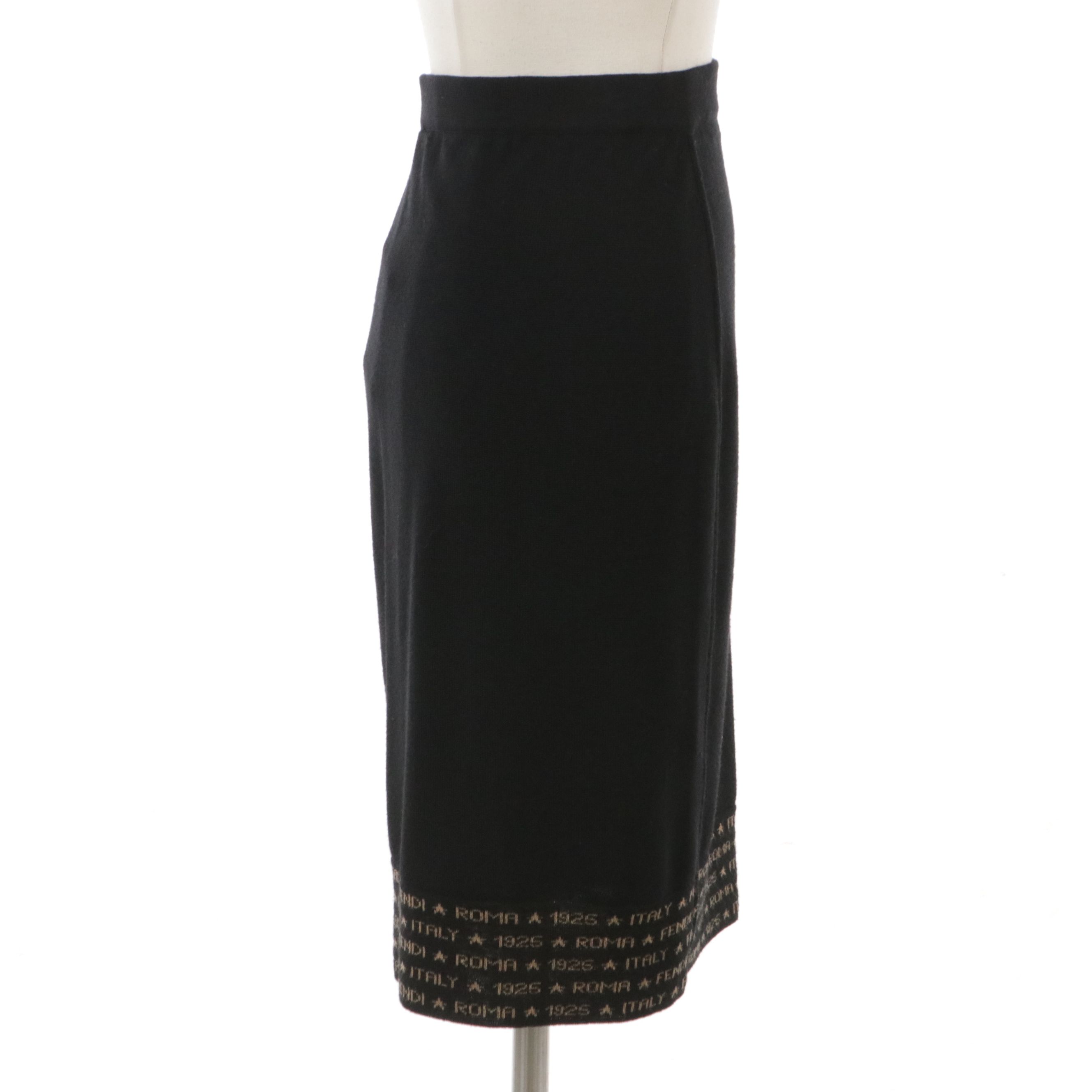 Fendi Merino Wool Knit Skirt with Elastic Waistband