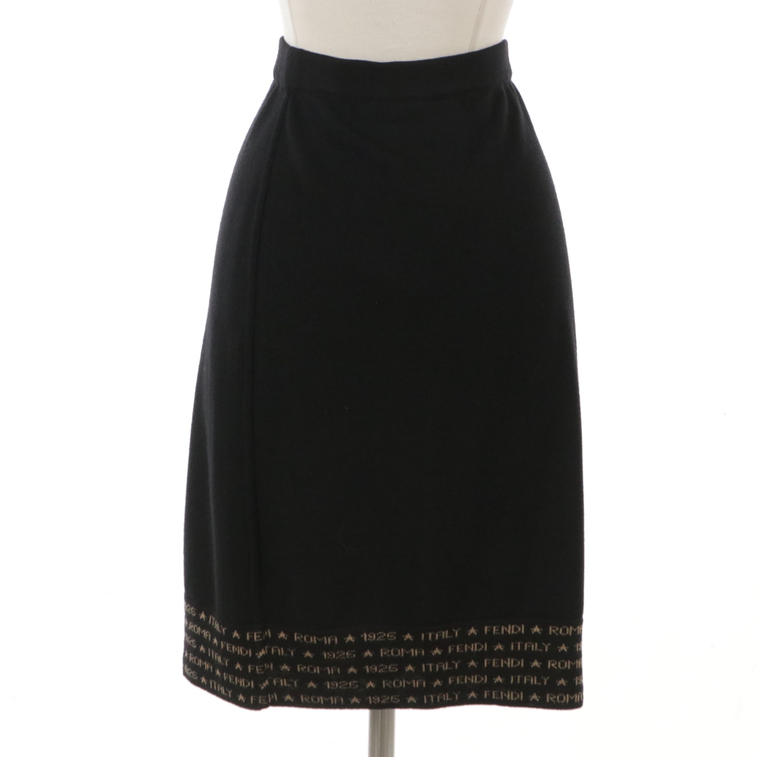 Fendi Merino Wool Knit Skirt with Elastic Waistband