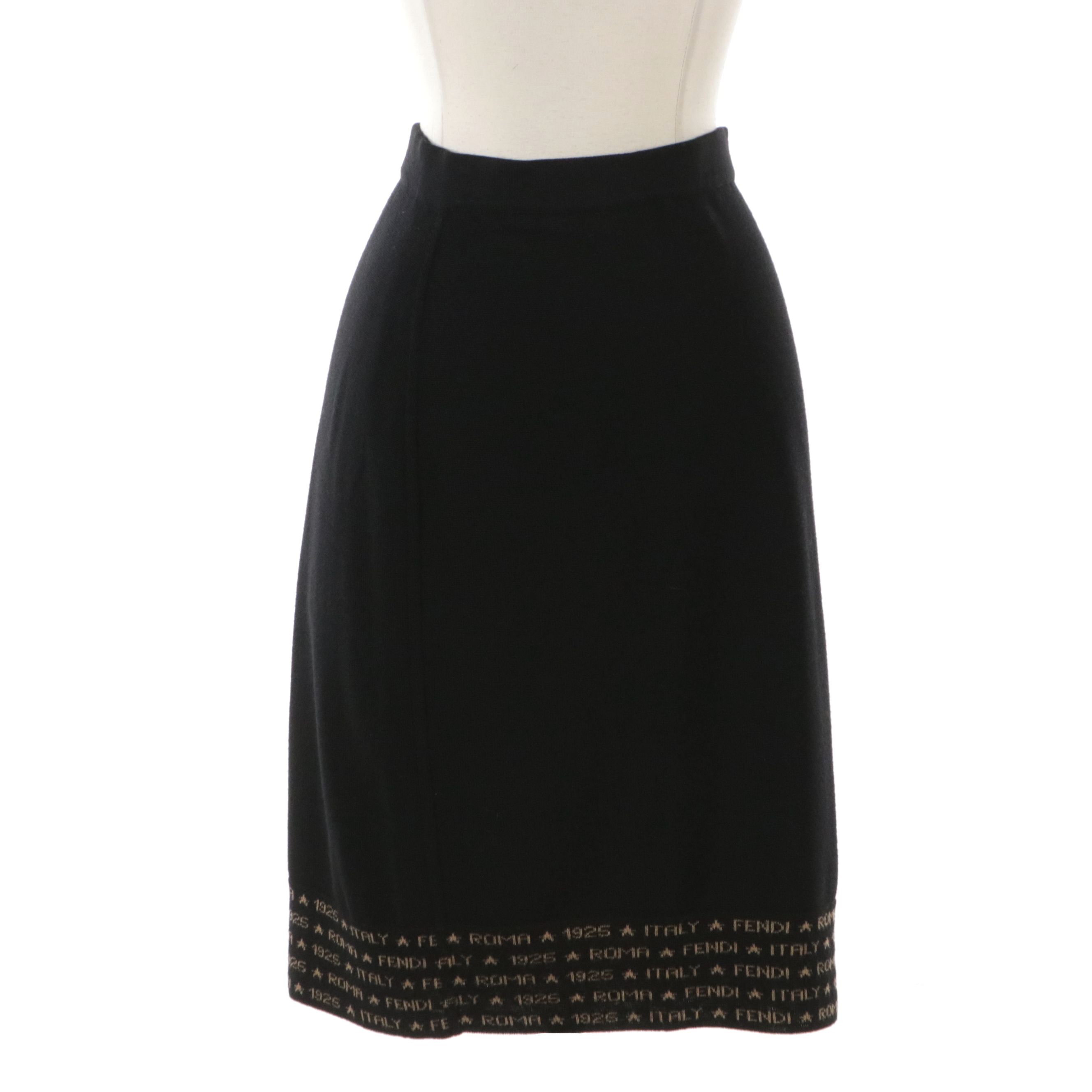Fendi Merino Wool Knit Skirt with Elastic Waistband