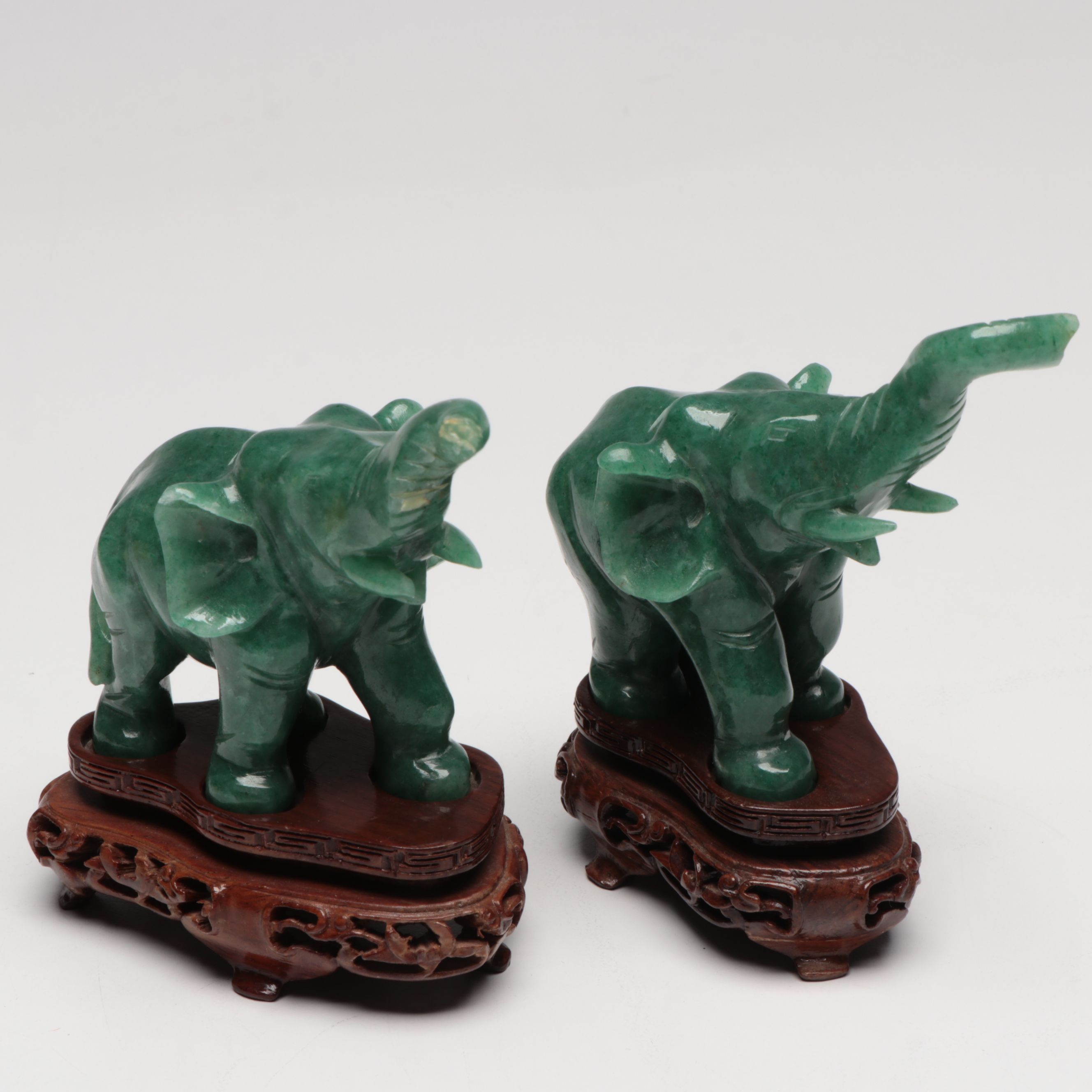 Serpentine Carved Elephant Figurines