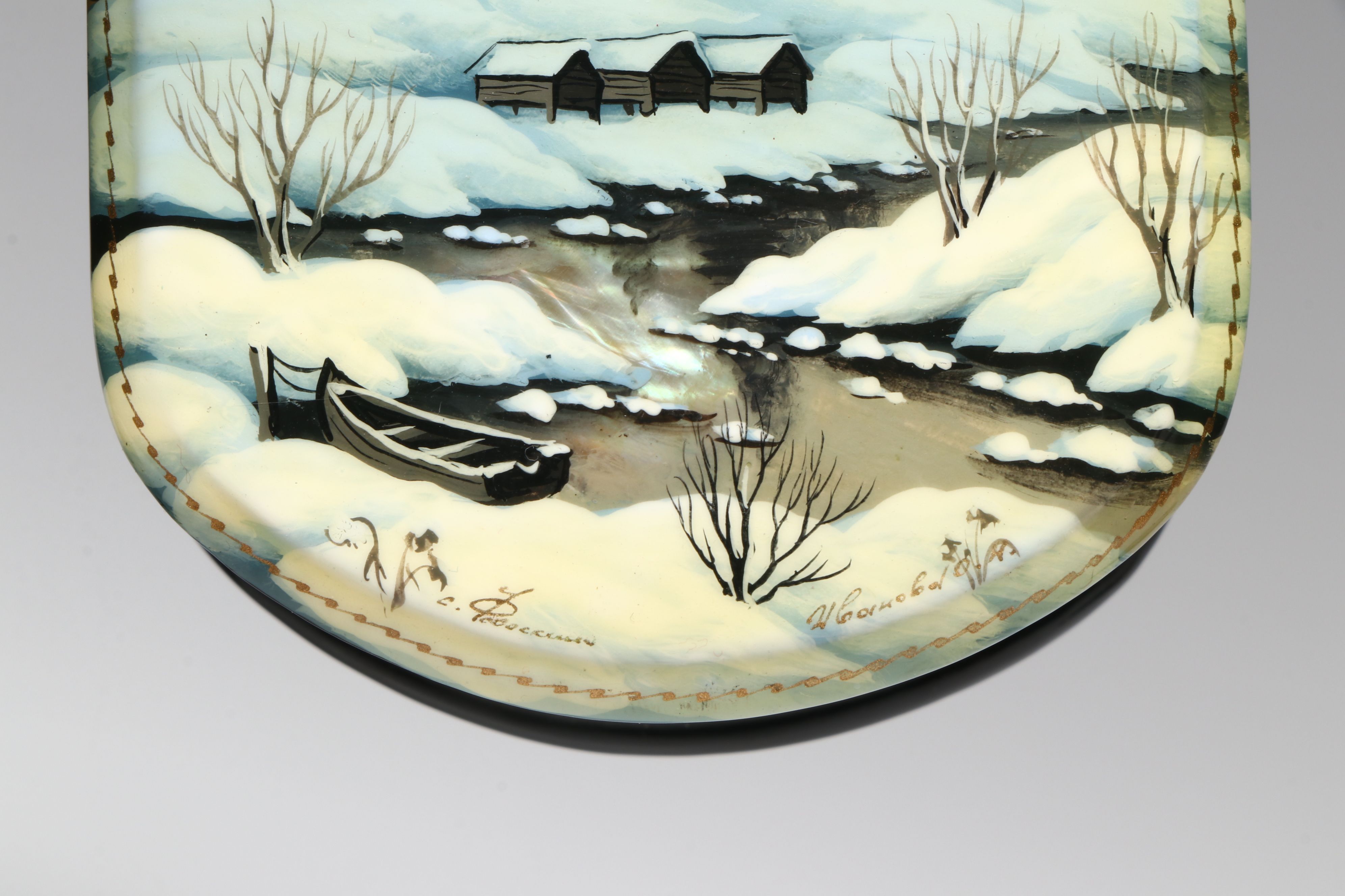 Russian Fedoskino Hand-Painted Cityscape Lacquerware Boxes