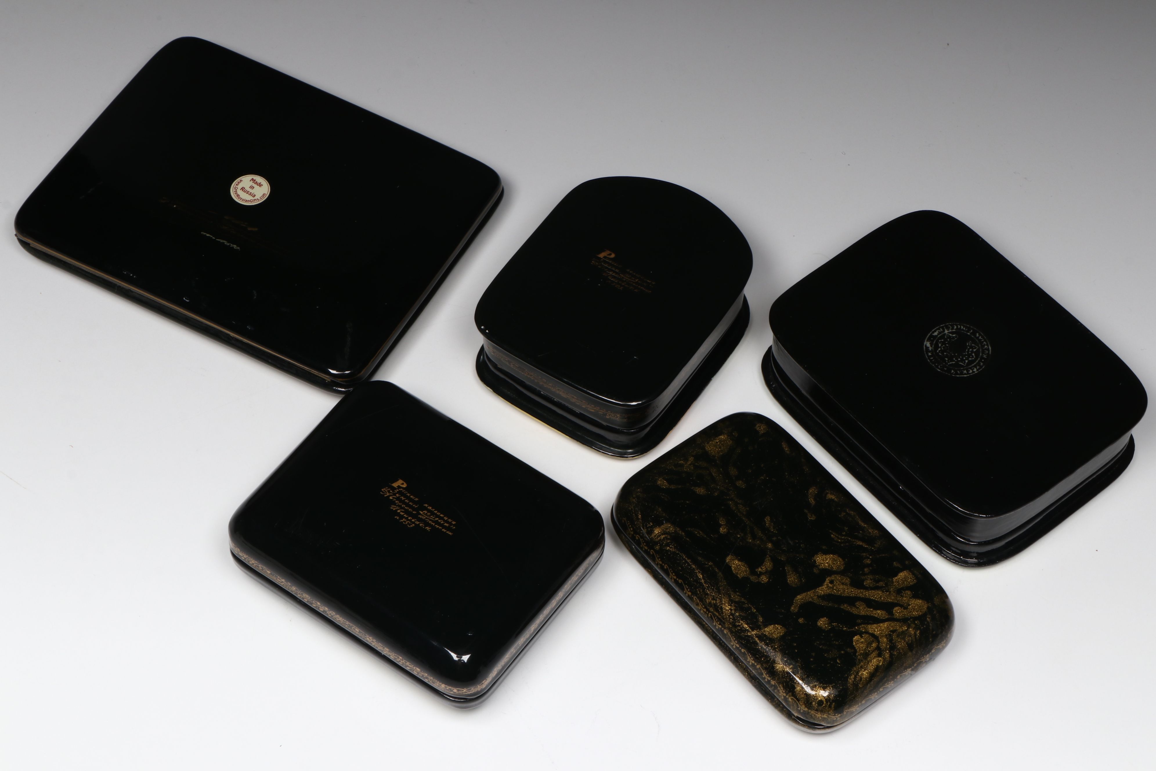 Russian Fedoskino Hand-Painted Cityscape Lacquerware Boxes