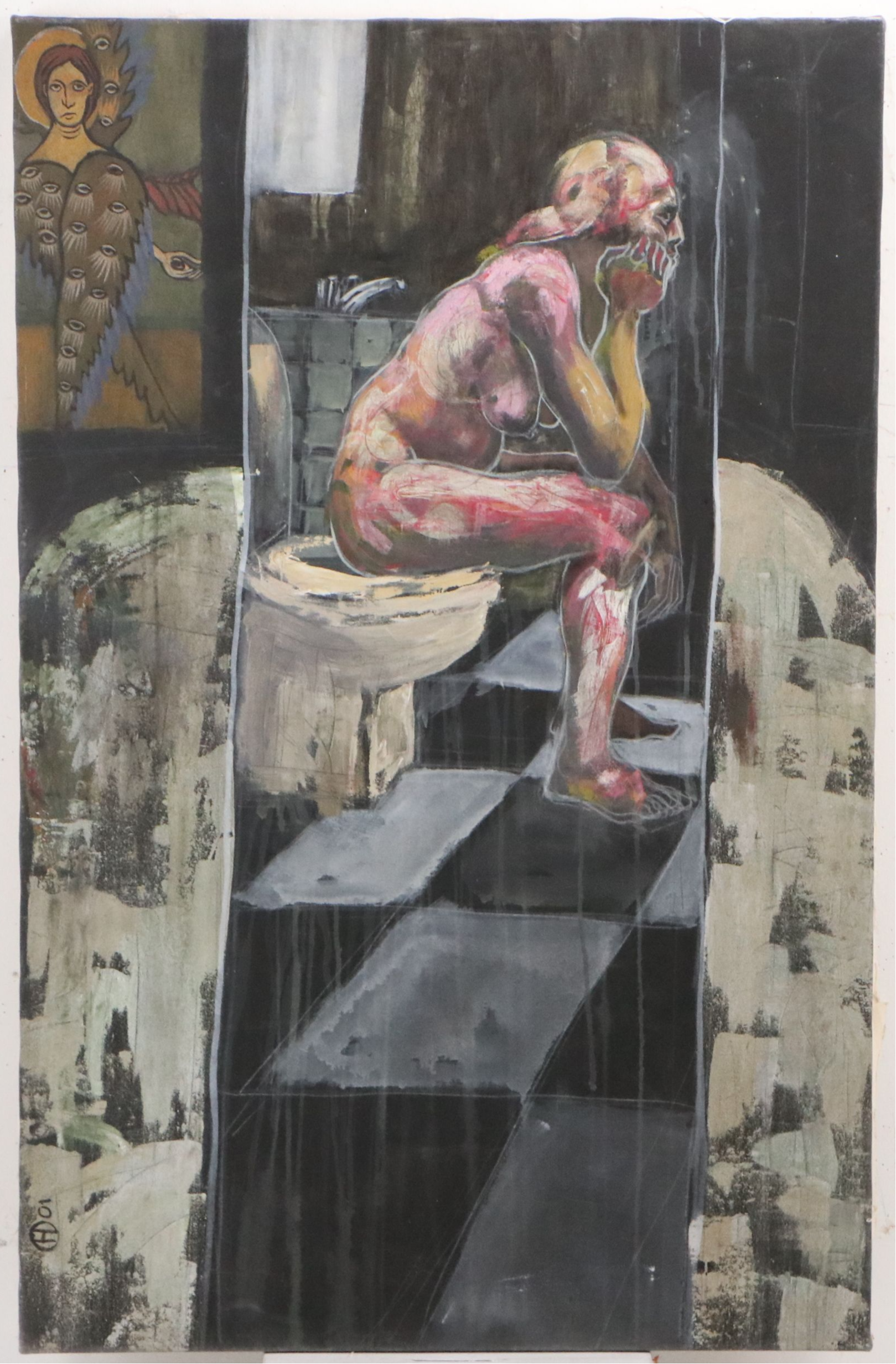 Attributed to Hugo Ochoa Acrylic Painting "Confesitorio," 2001