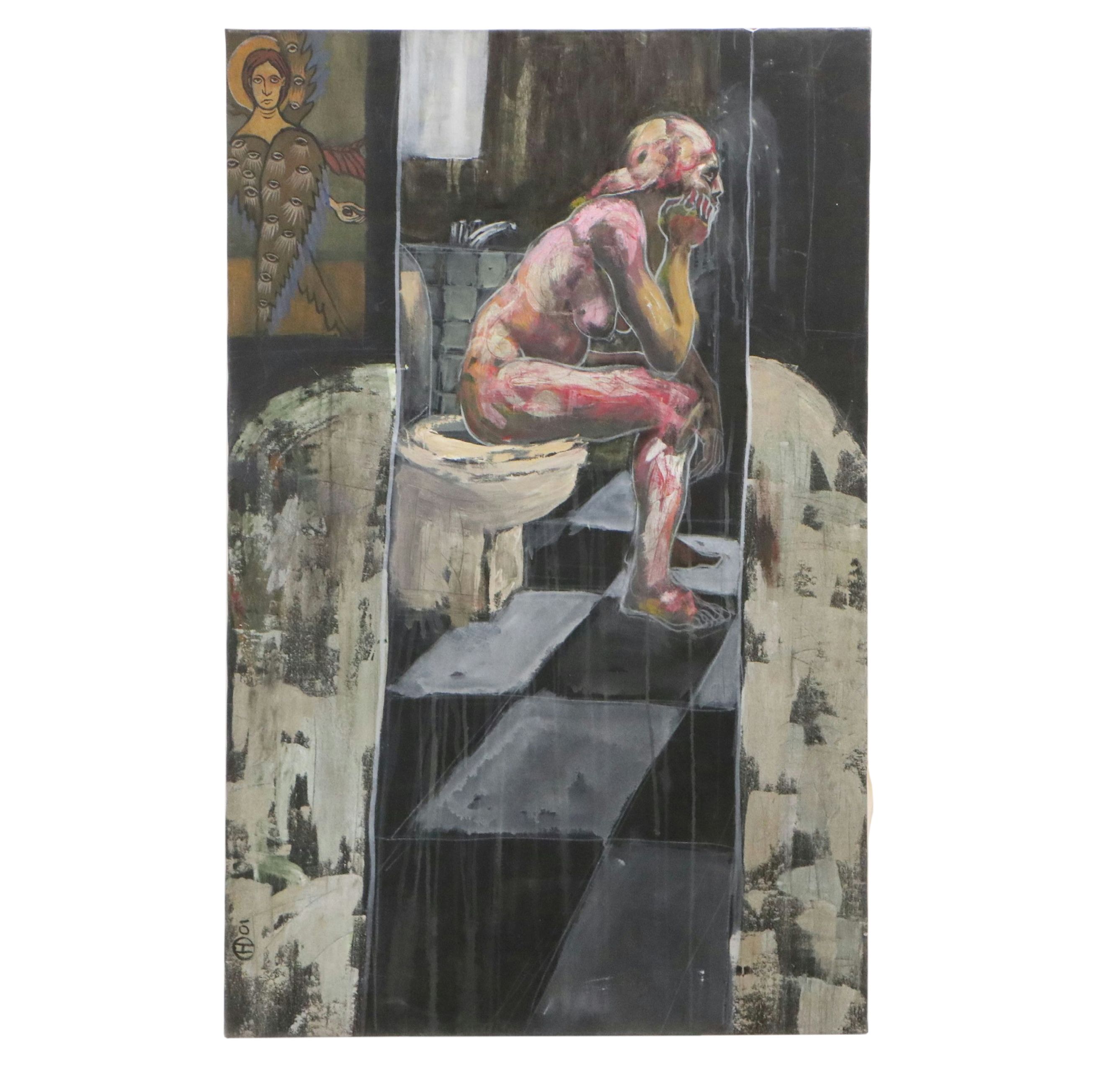 Attributed to Hugo Ochoa Acrylic Painting "Confesitorio," 2001