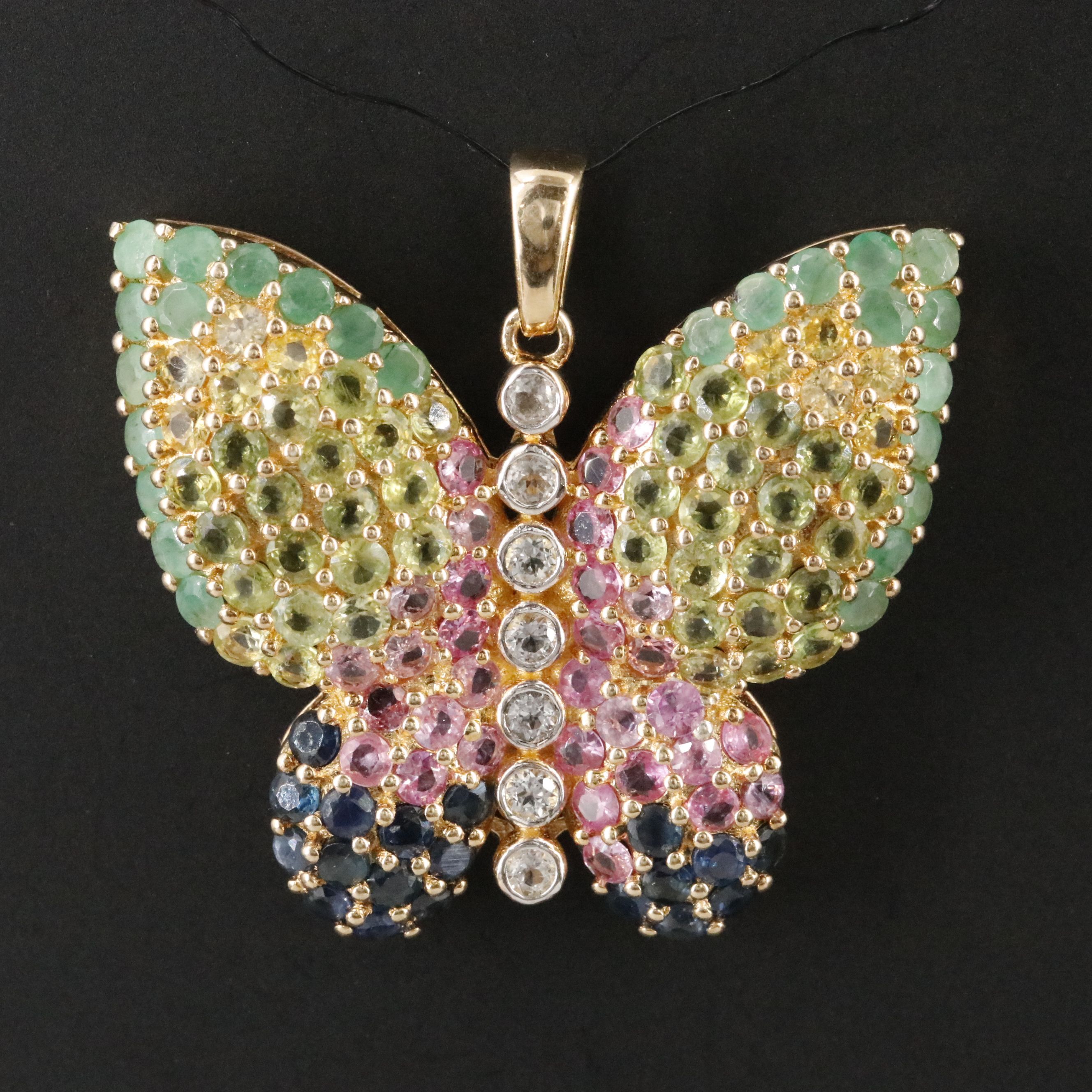Sterling Multi Colored Sapphire and Emerald Butterfly Pendant