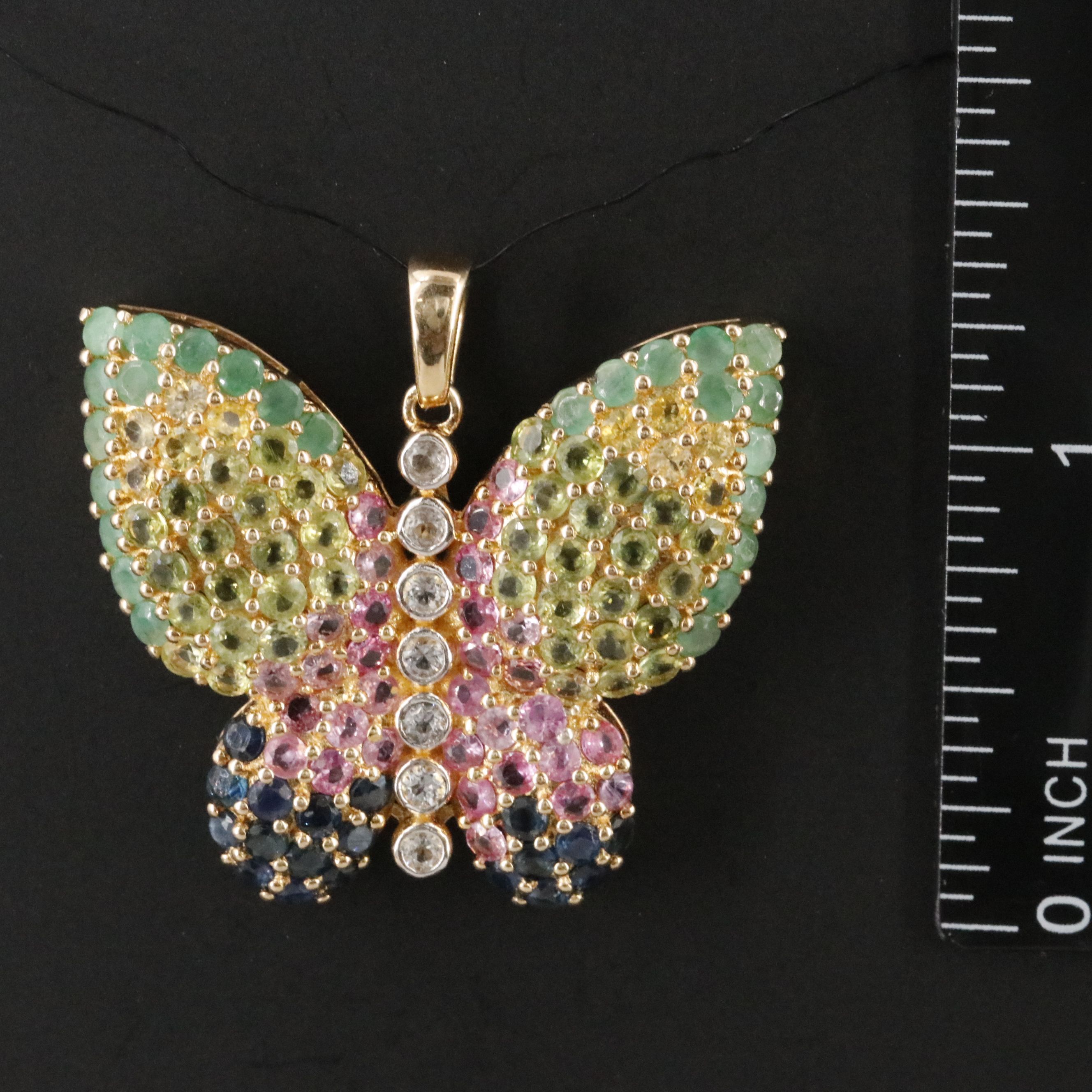 Sterling Multi Colored Sapphire and Emerald Butterfly Pendant