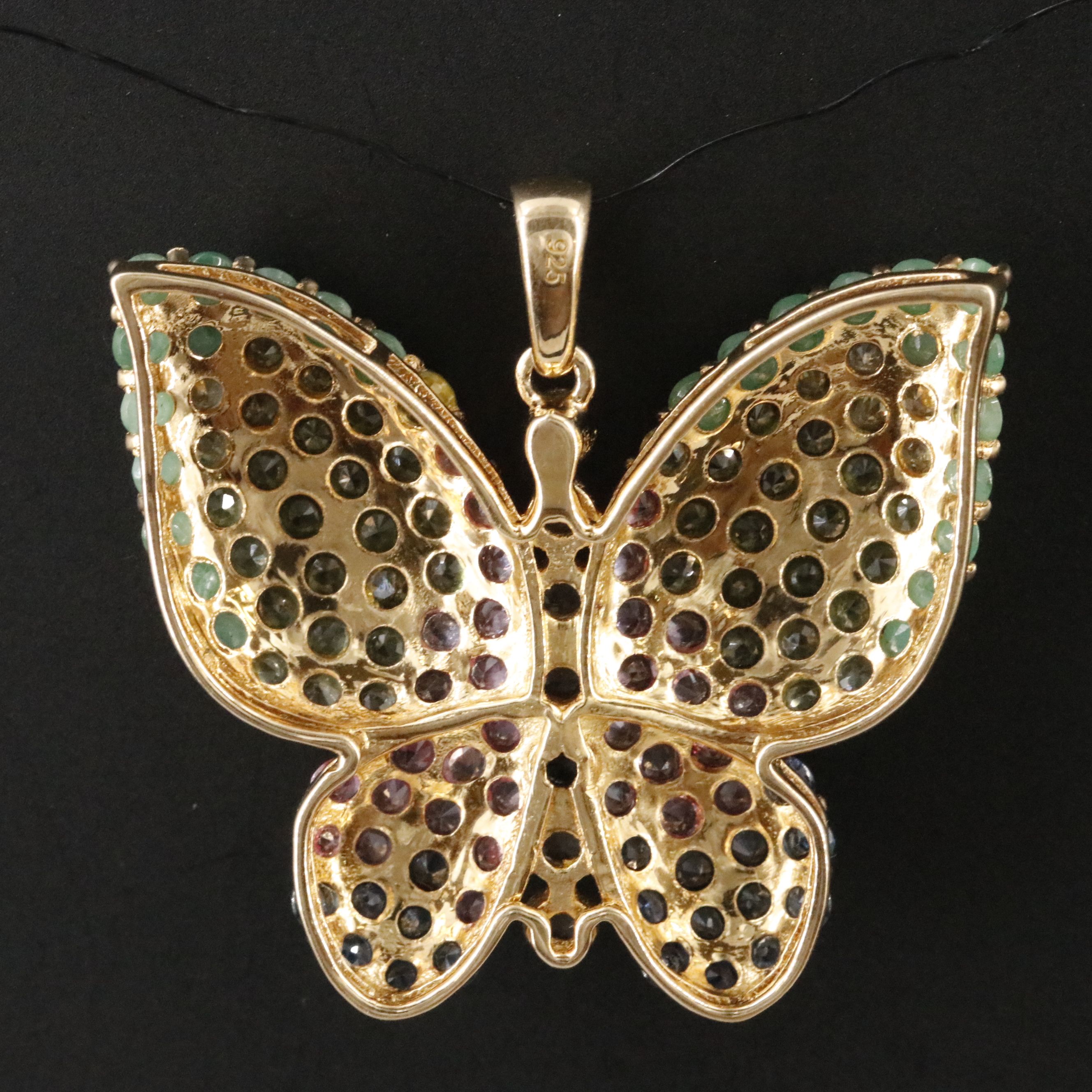 Sterling Multi Colored Sapphire and Emerald Butterfly Pendant