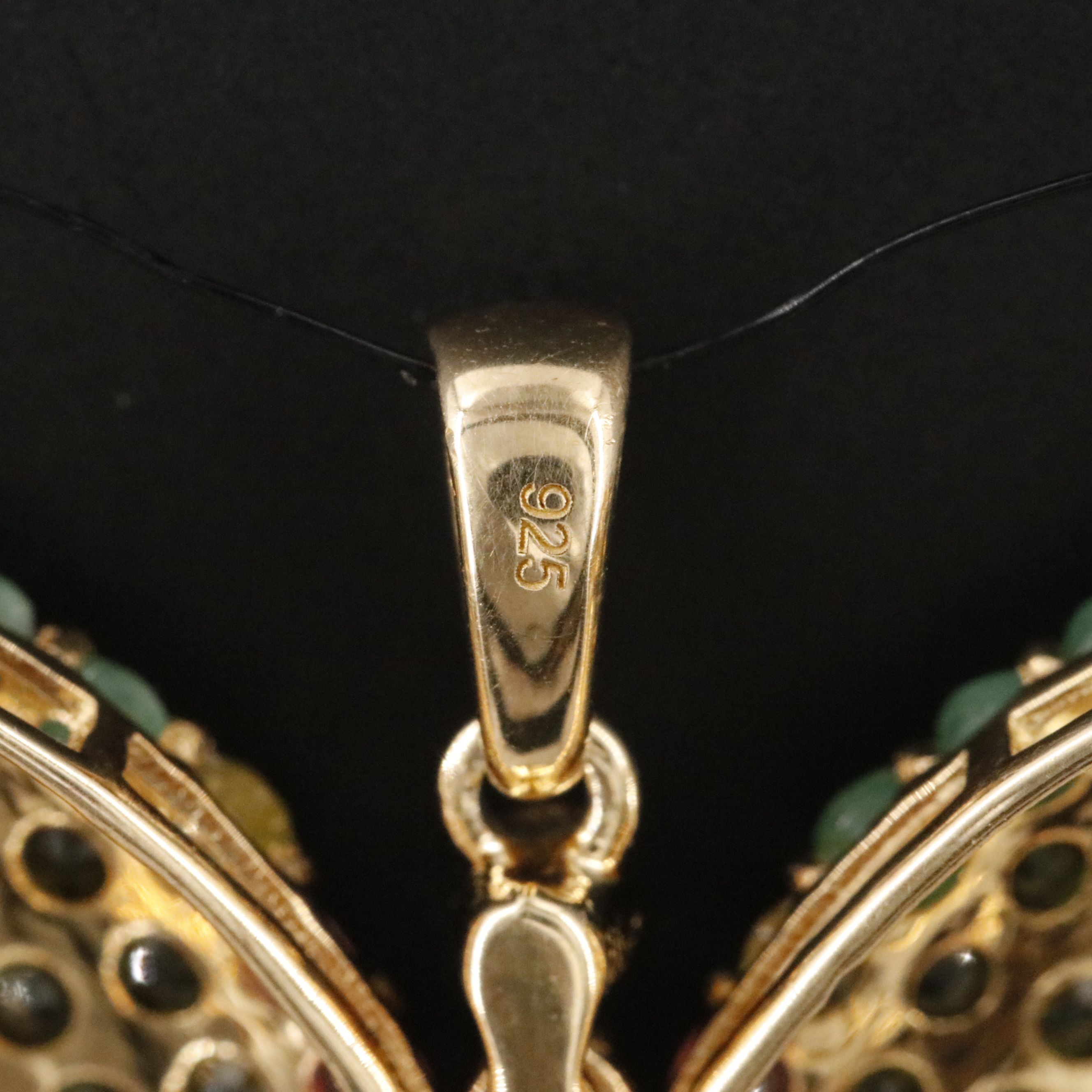 Sterling Multi Colored Sapphire and Emerald Butterfly Pendant