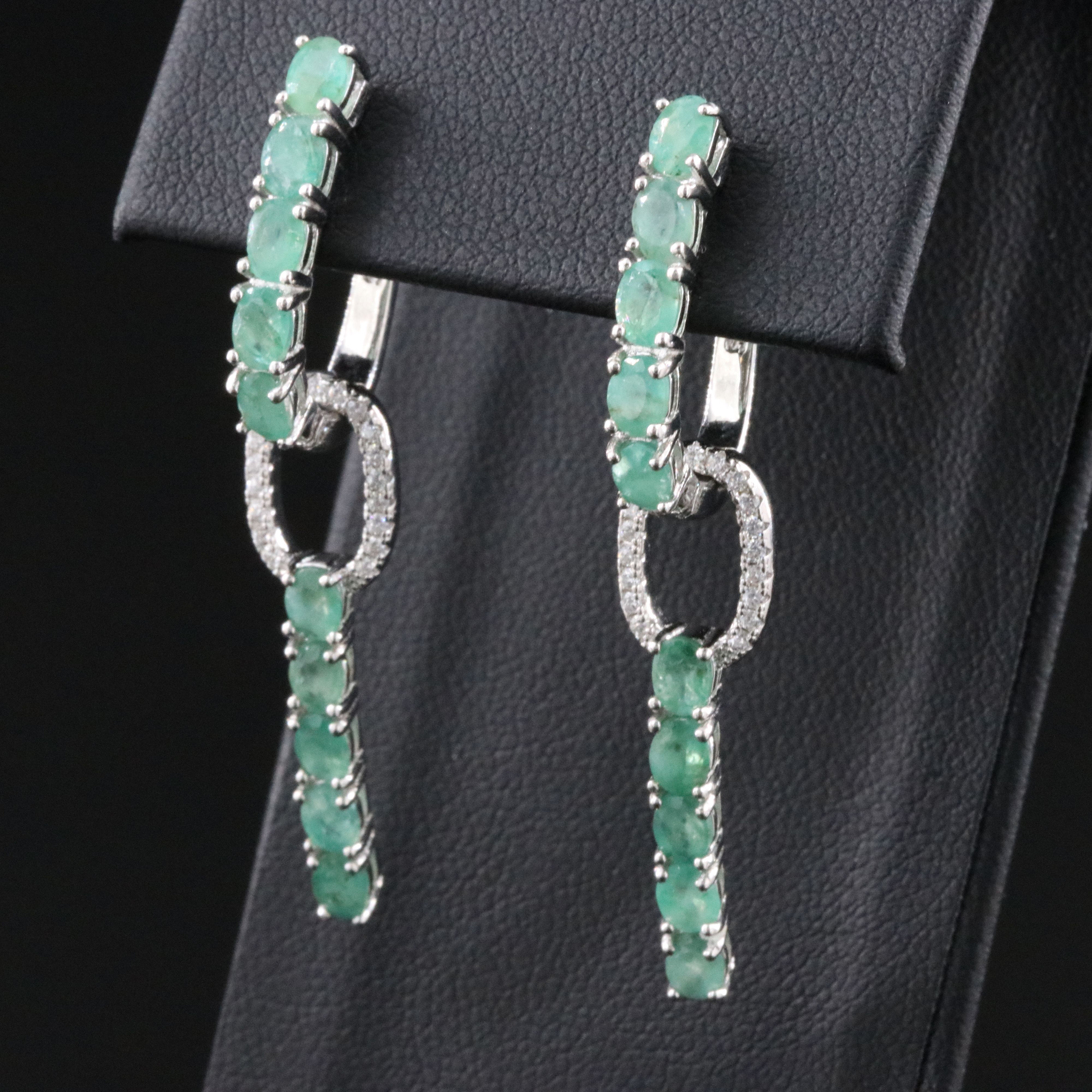 Sterling Emerald and CZ J Hoop Earrings and Enhancers