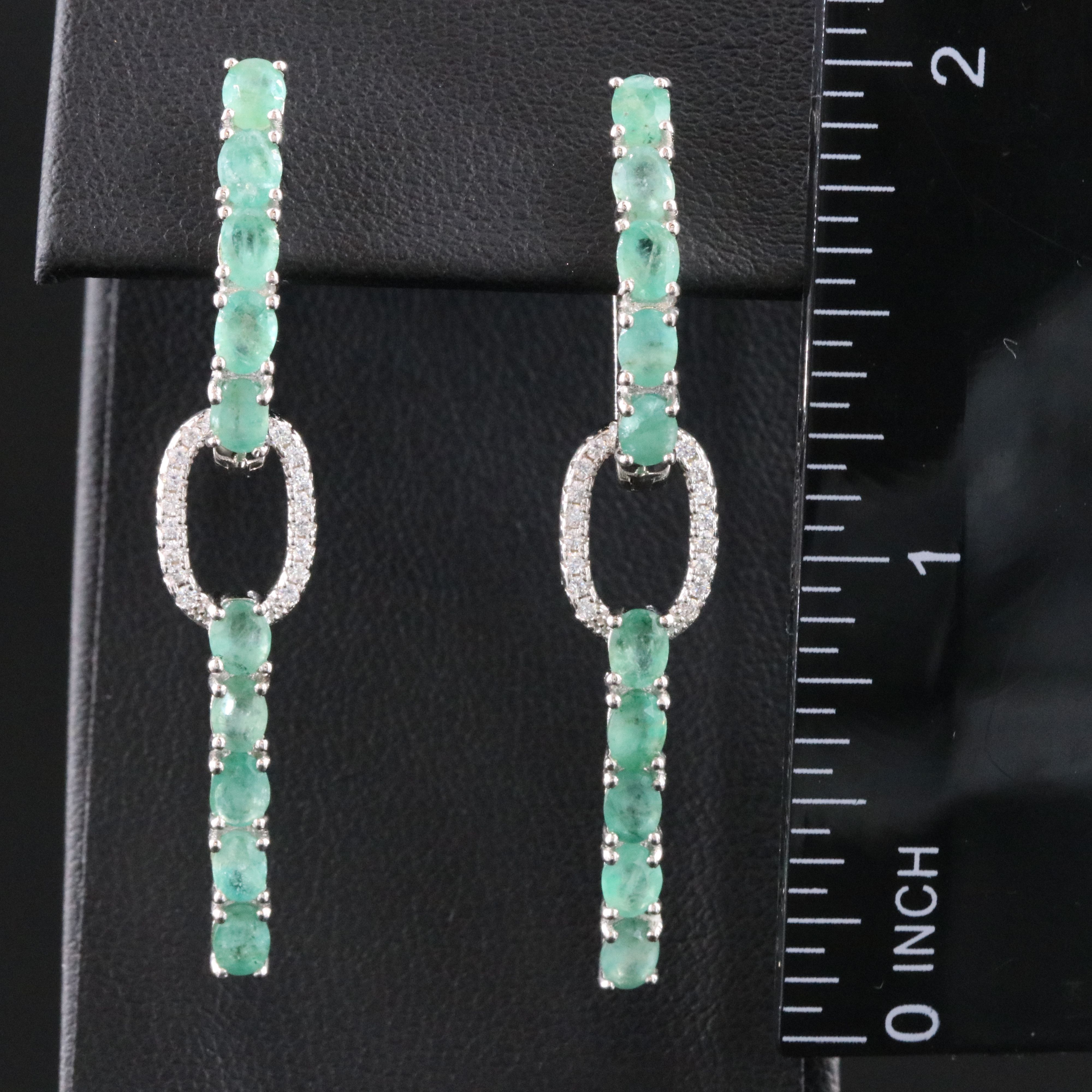 Sterling Emerald and CZ J Hoop Earrings and Enhancers