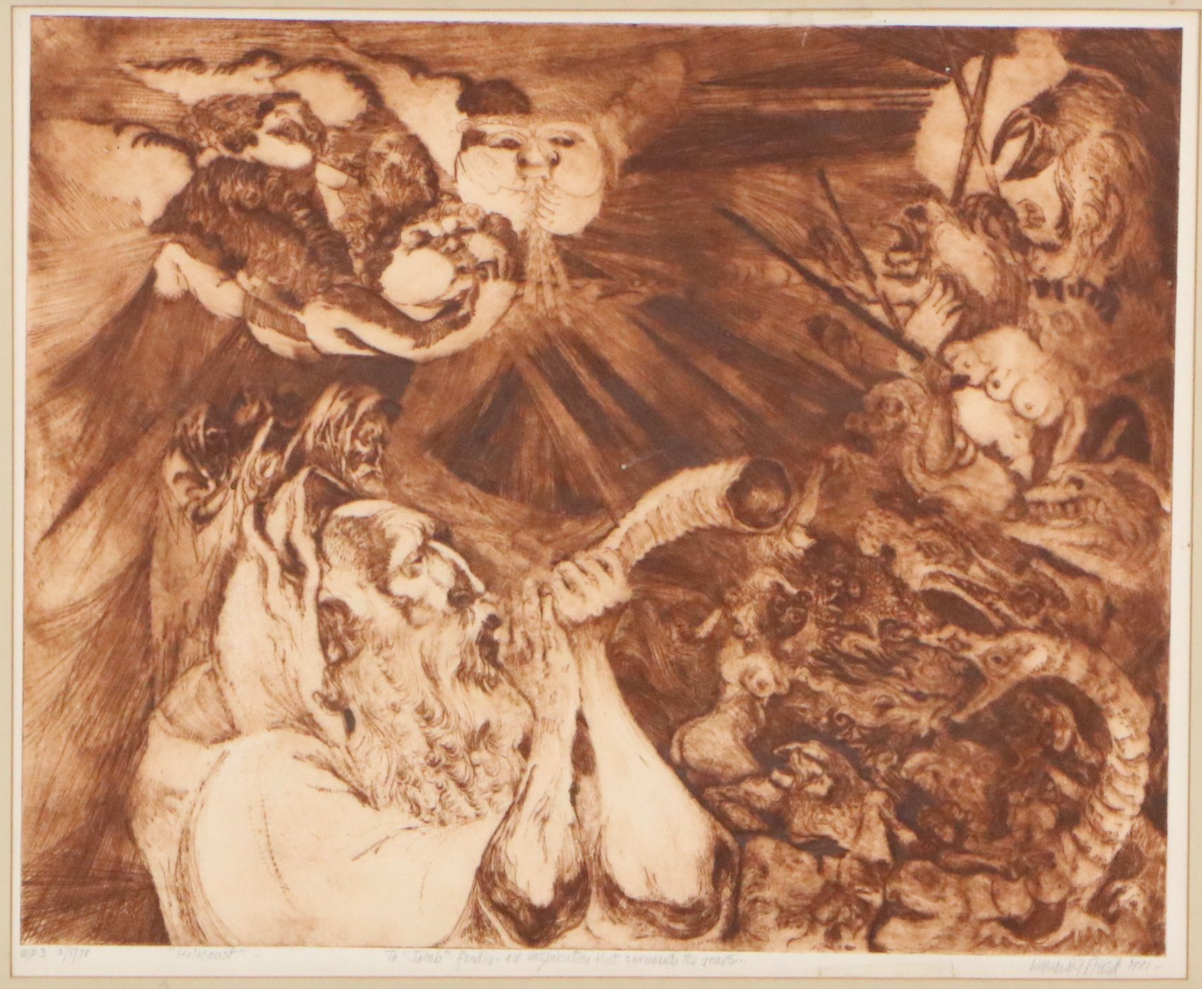 Symbolist Style Etching "Holocaust," 1981