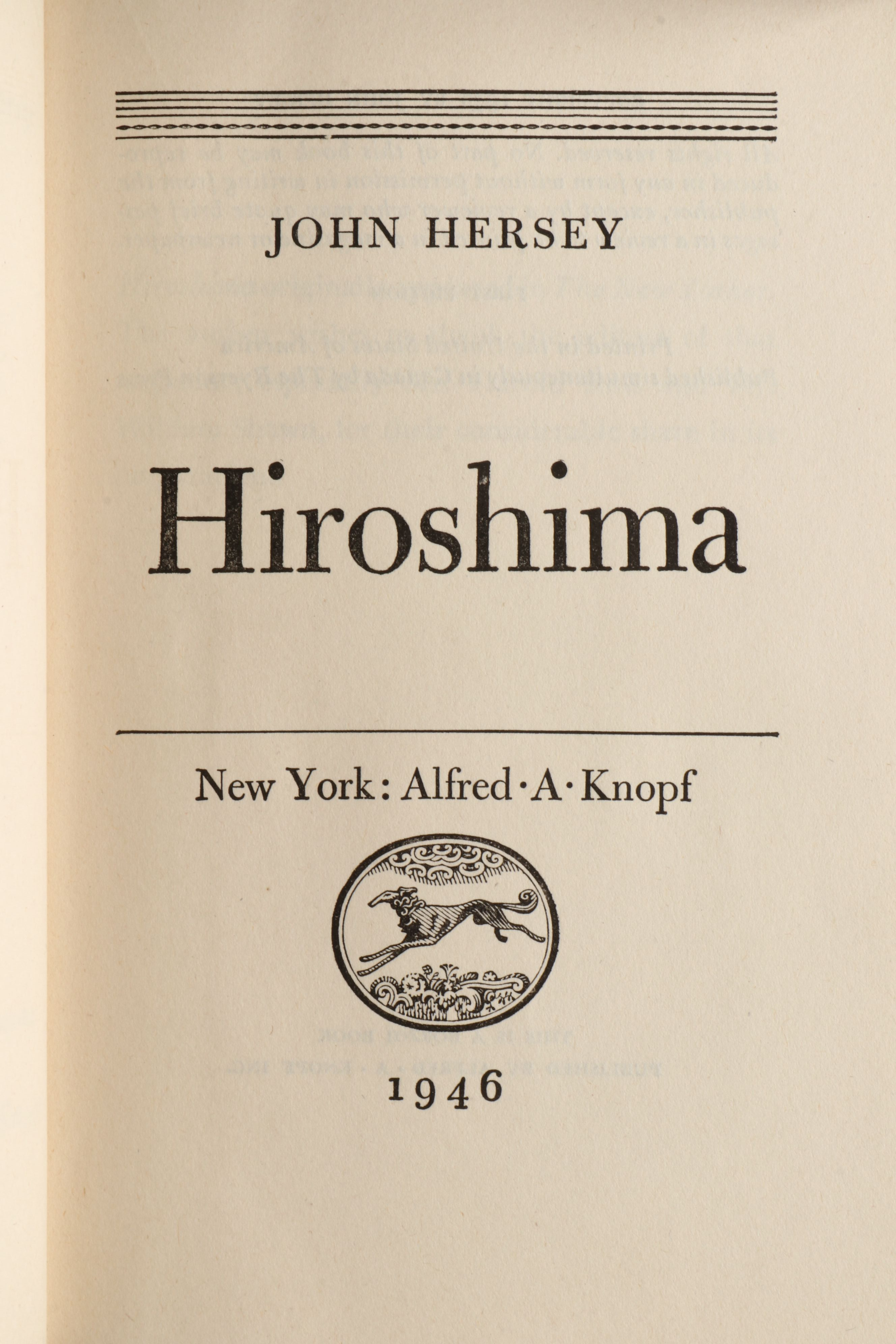 First Edition "Hiroshima" by John Hersey, 1946