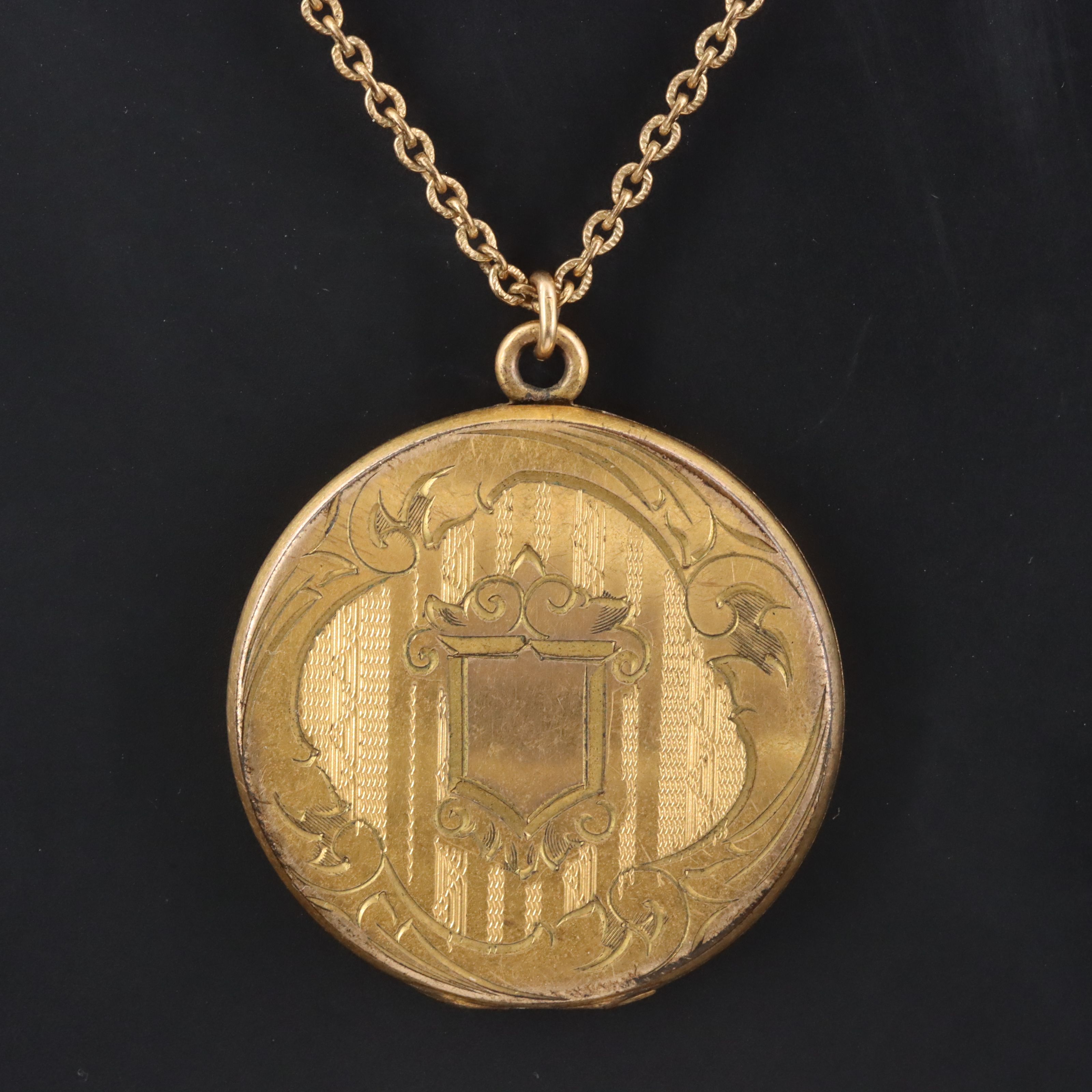 Antique Engraved Photo Locket Necklace