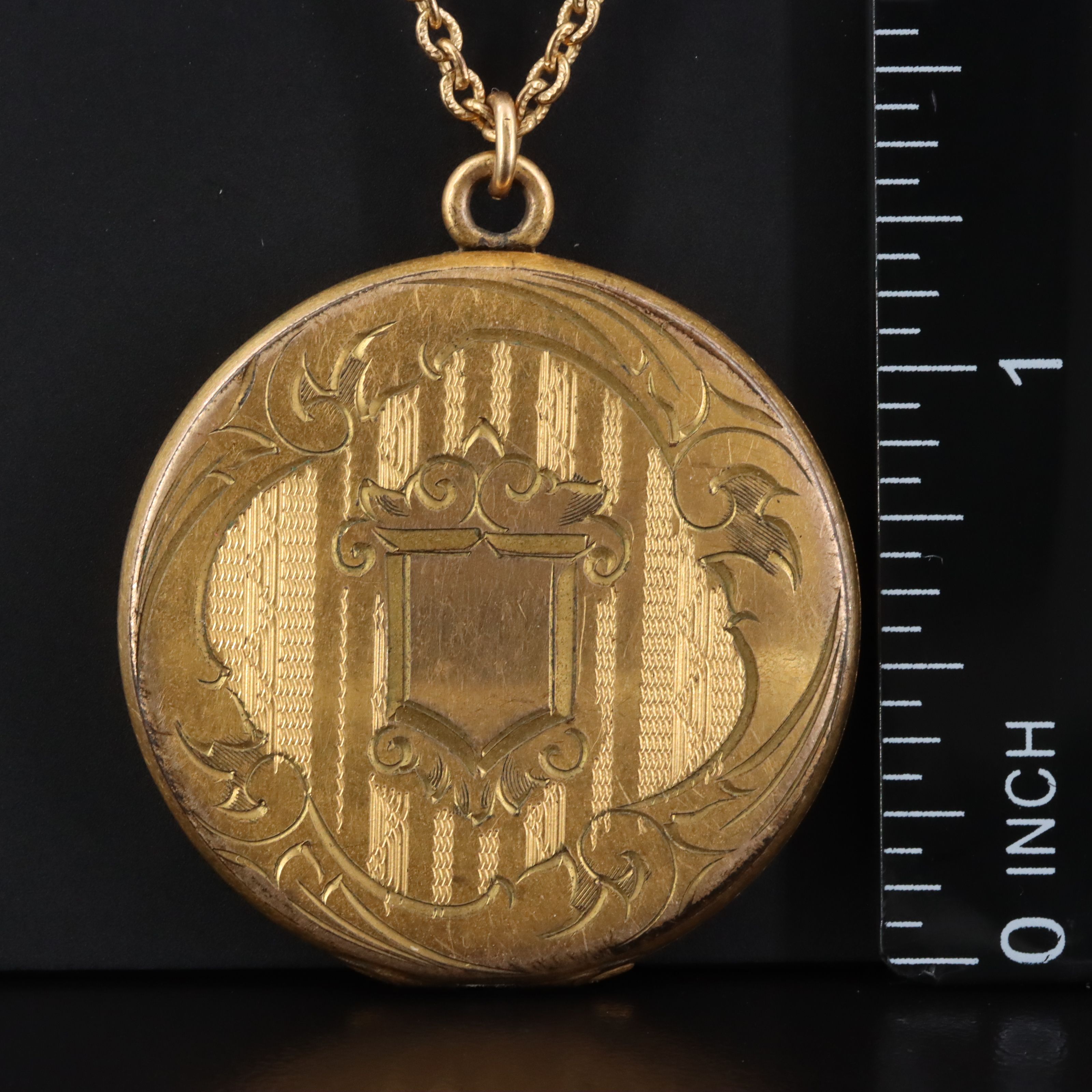 Antique Engraved Photo Locket Necklace
