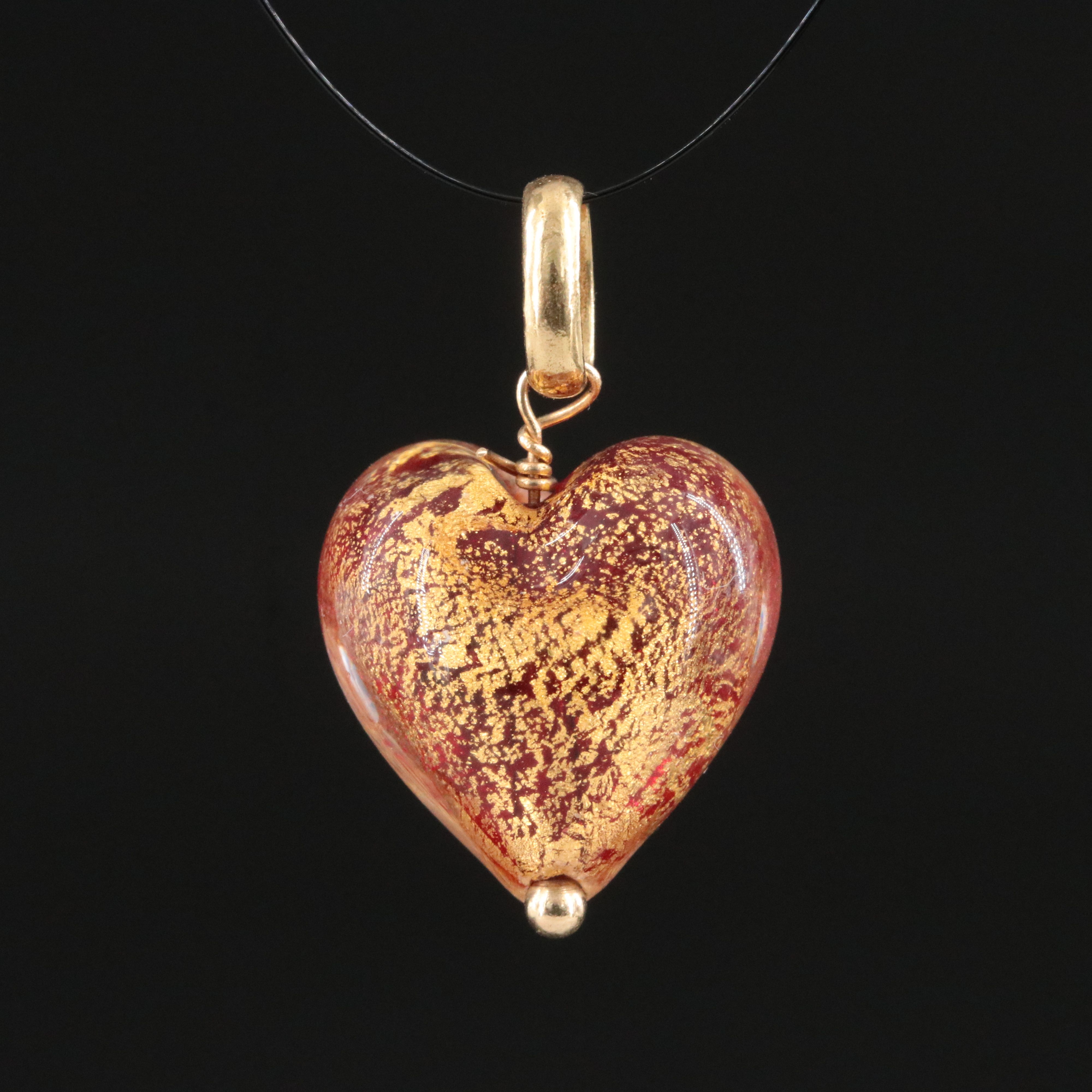 14K Glass Heart Pendant
