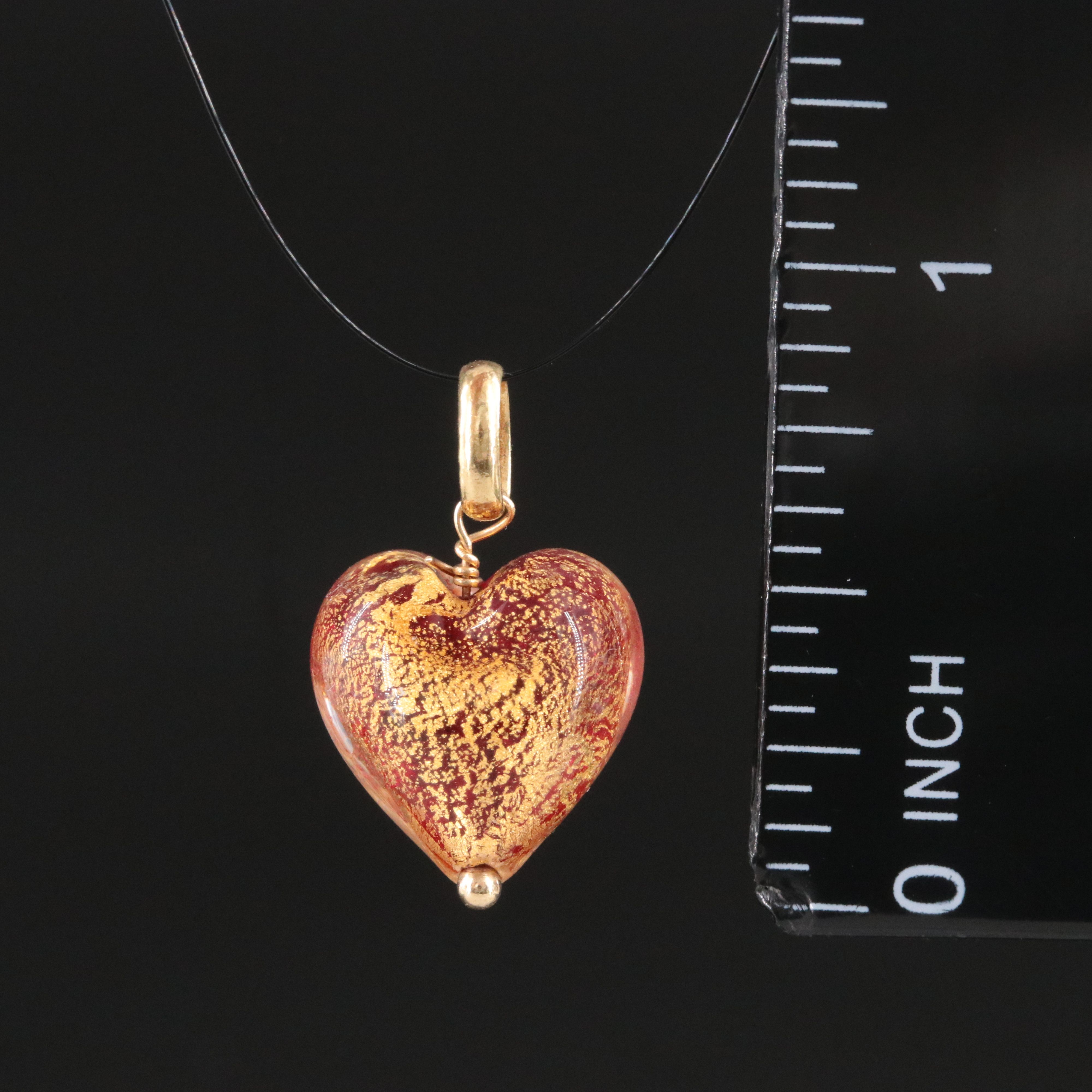 14K Glass Heart Pendant