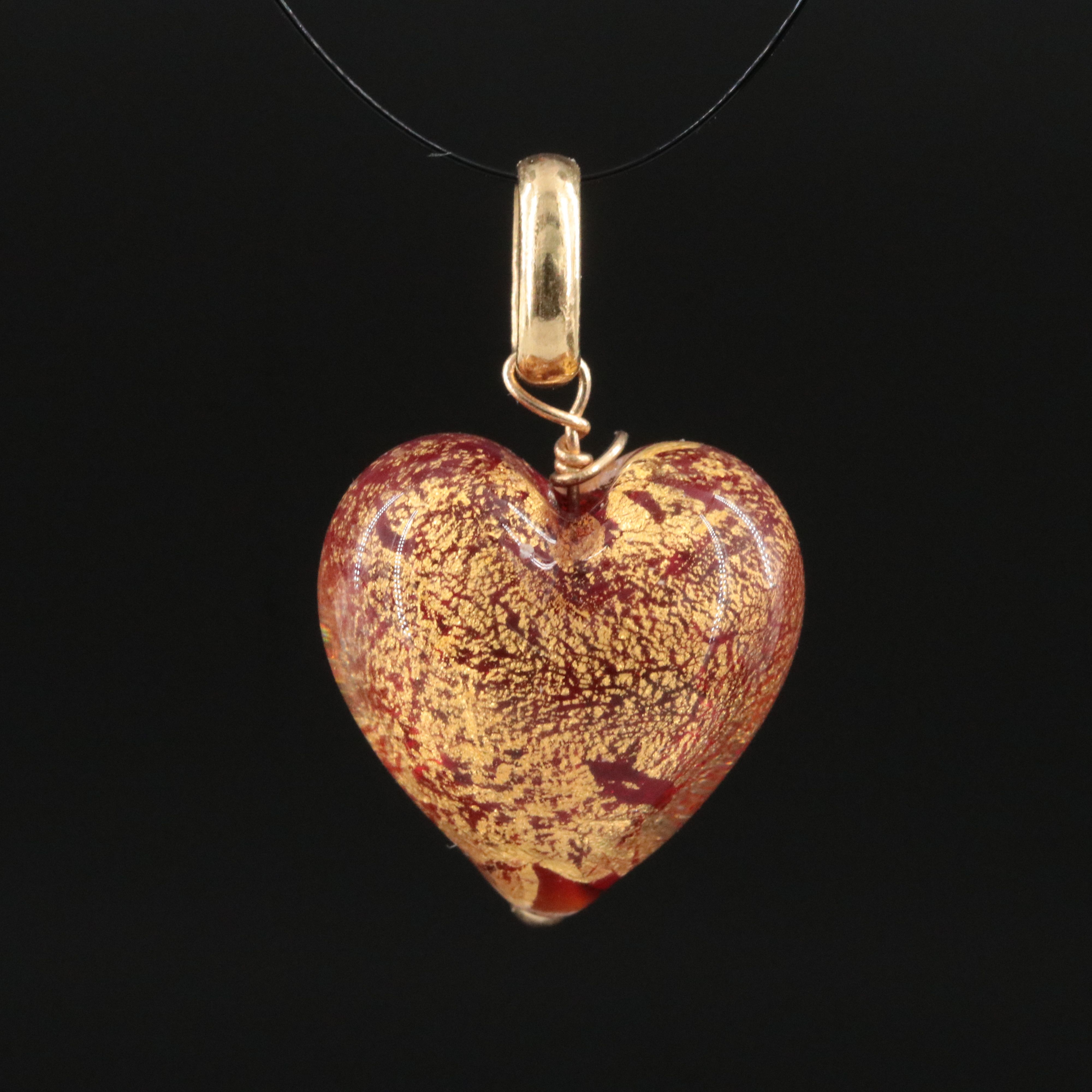 14K Glass Heart Pendant