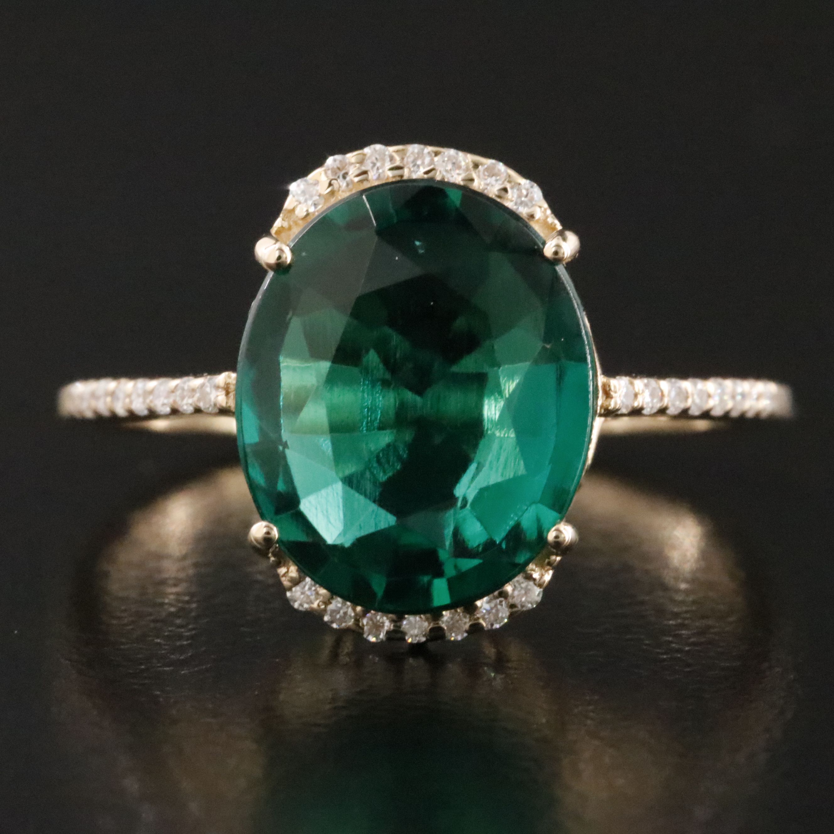 14K 2.60 CT Lab Grown Emerald and Moissanite Ring