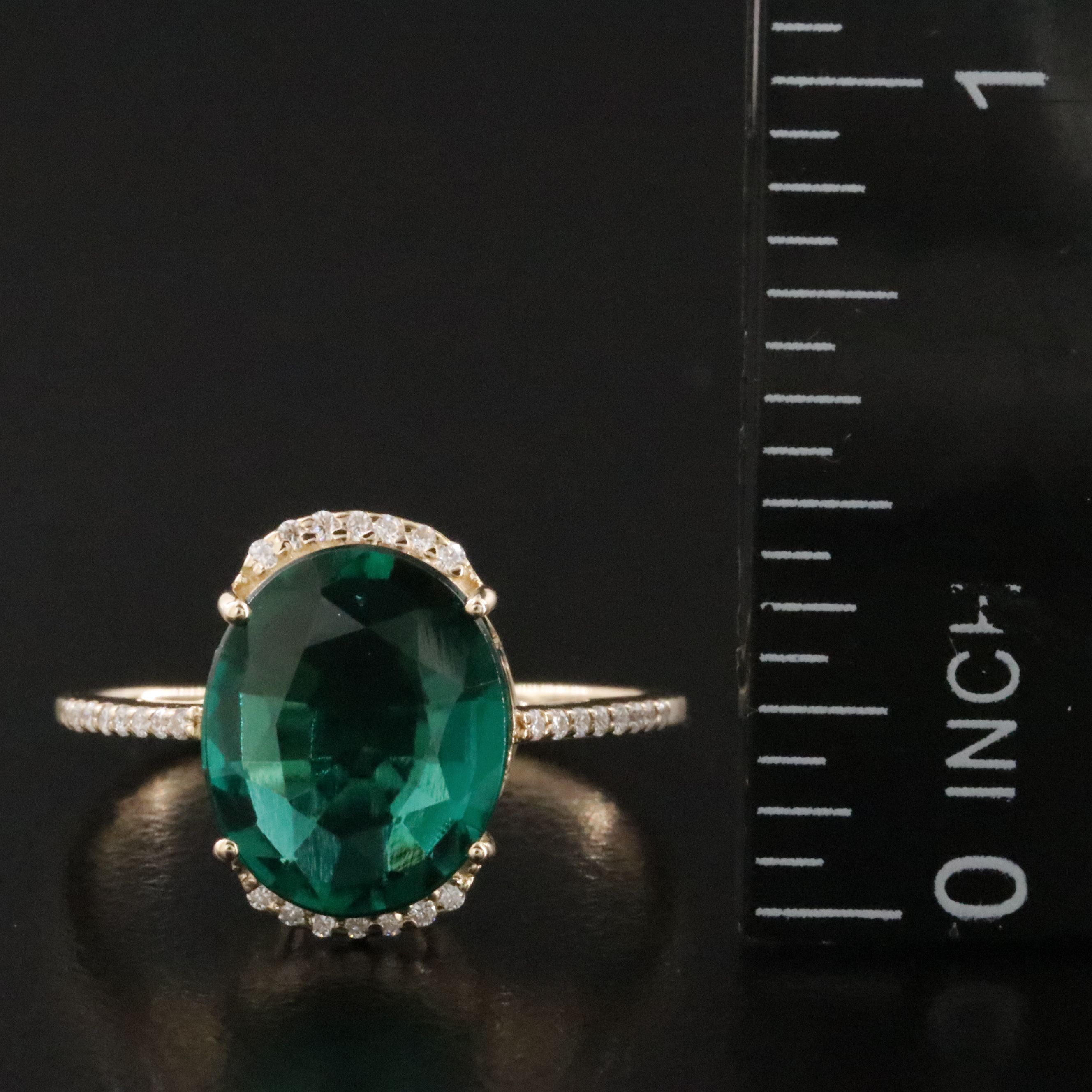 14K 2.60 CT Lab Grown Emerald and Moissanite Ring