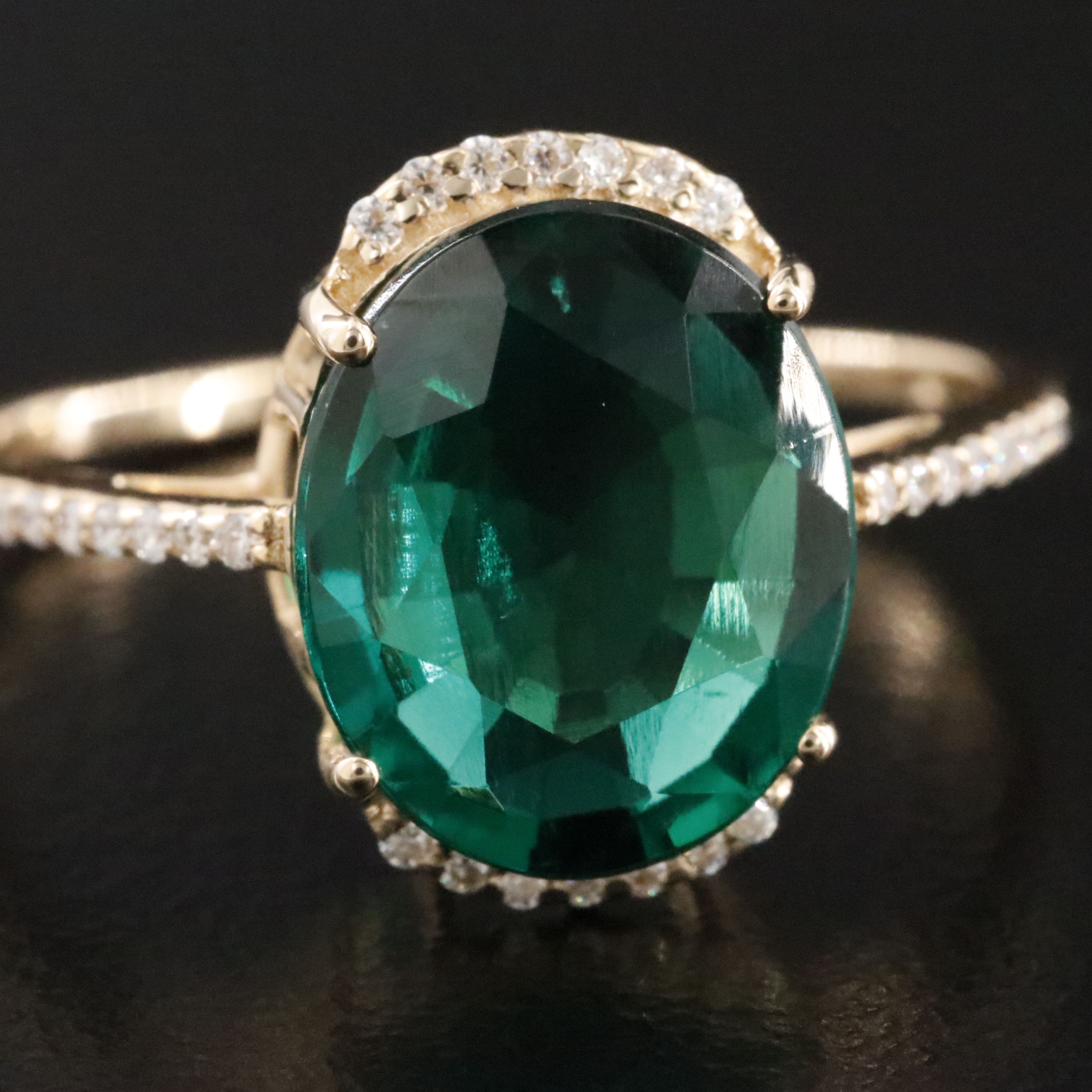 14K 2.60 CT Lab Grown Emerald and Moissanite Ring