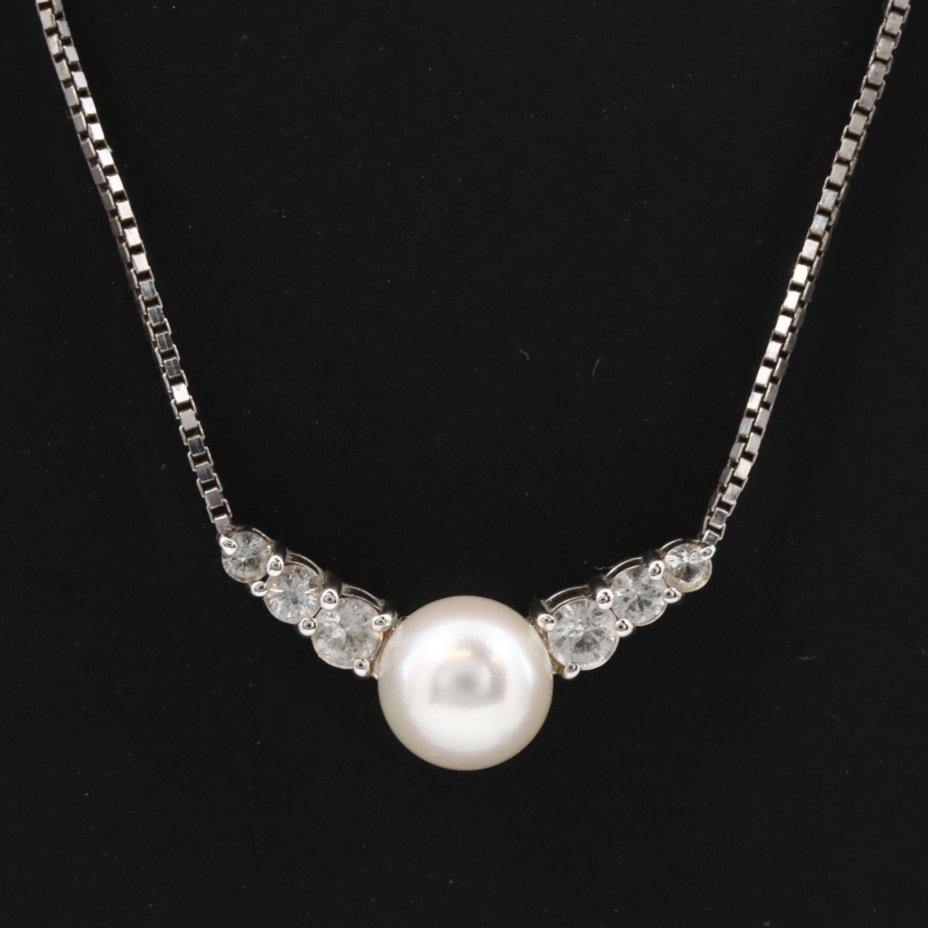 Blue Lagoon Sterling Pearl and White Sapphire Necklace