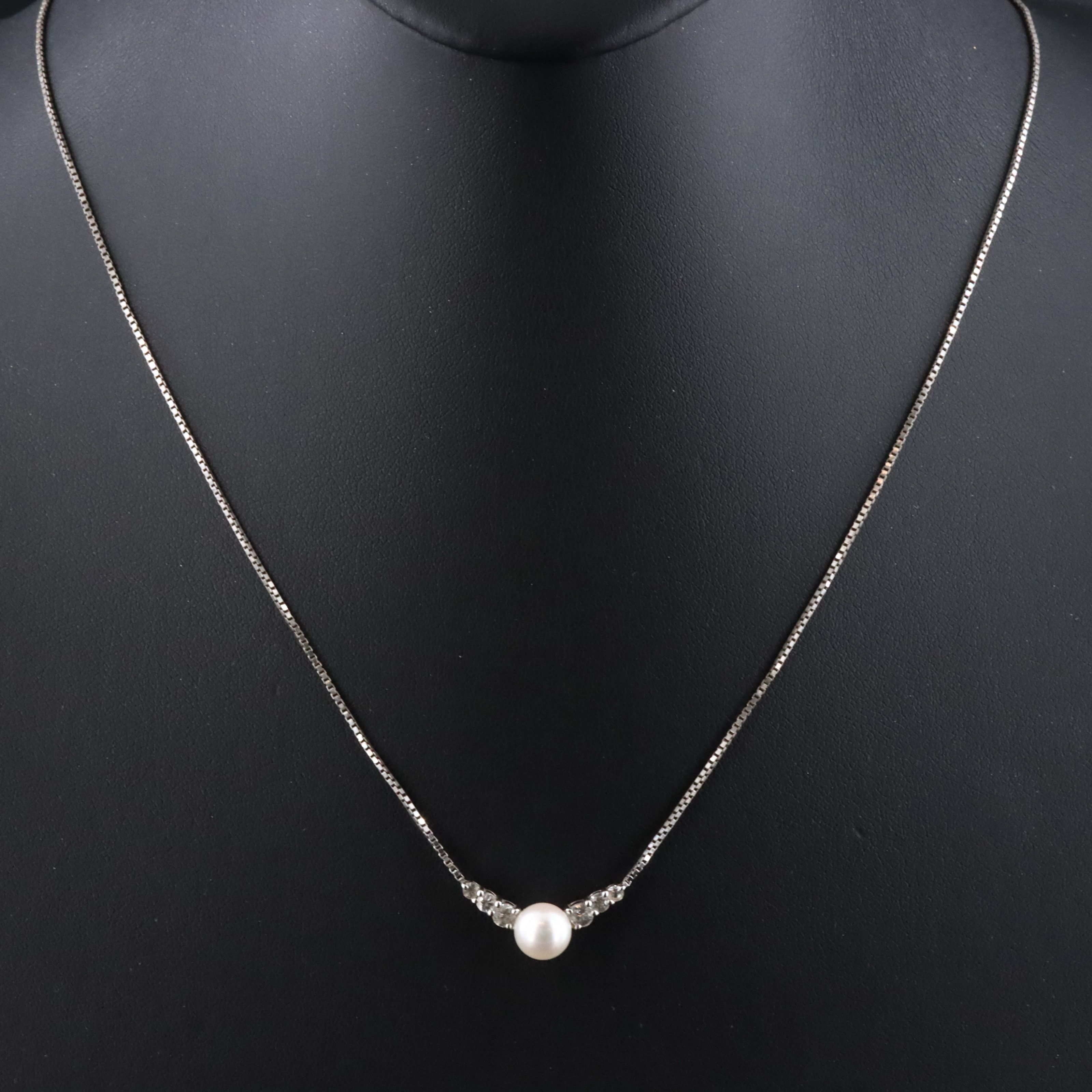 Blue Lagoon Sterling Pearl and White Sapphire Necklace