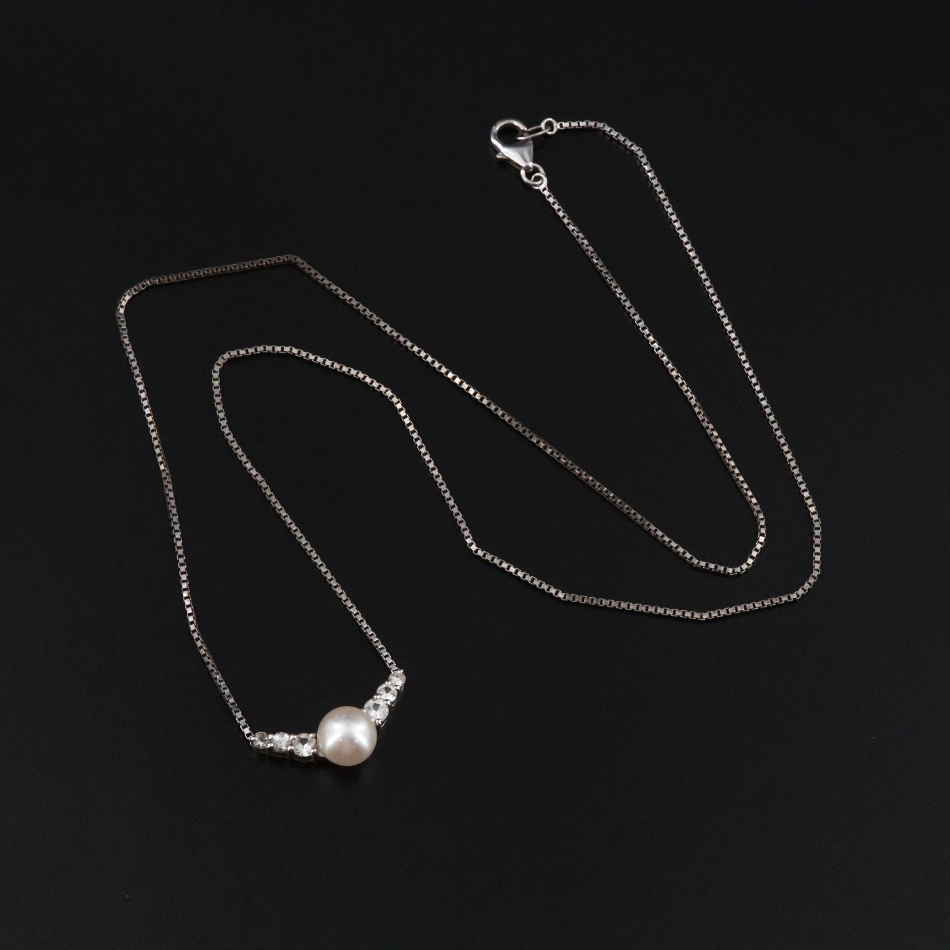 Blue Lagoon Sterling Pearl and White Sapphire Necklace